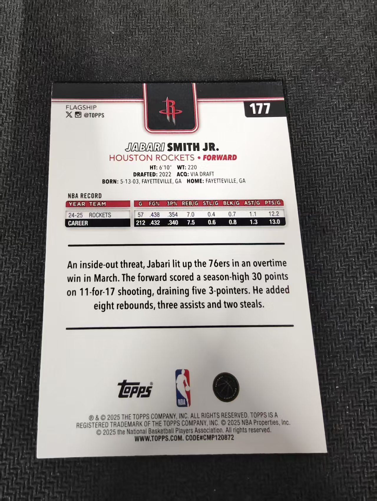 【可合并,不累计】2025 topps flagship Jabari Smith Jr. 小贾巴里史密斯 火箭 不保卡品 介意勿拍 @177