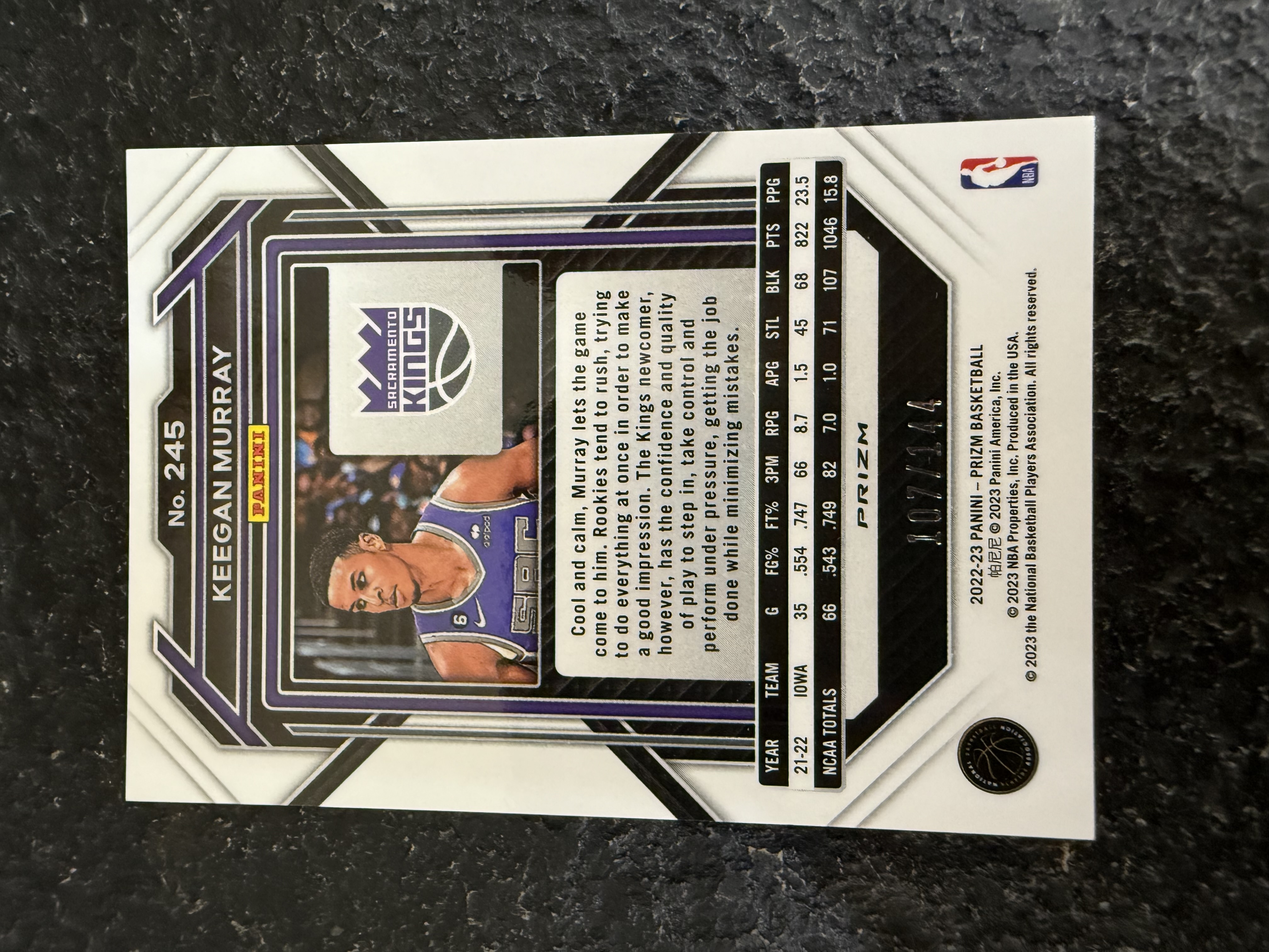 2022-2023 PANINI PRIZM 新秀RC 基根 穆雷 国王 144编 蓝碎点折 大热新秀 稀有折射 收藏佳品 卡品如图 拍前细看备注