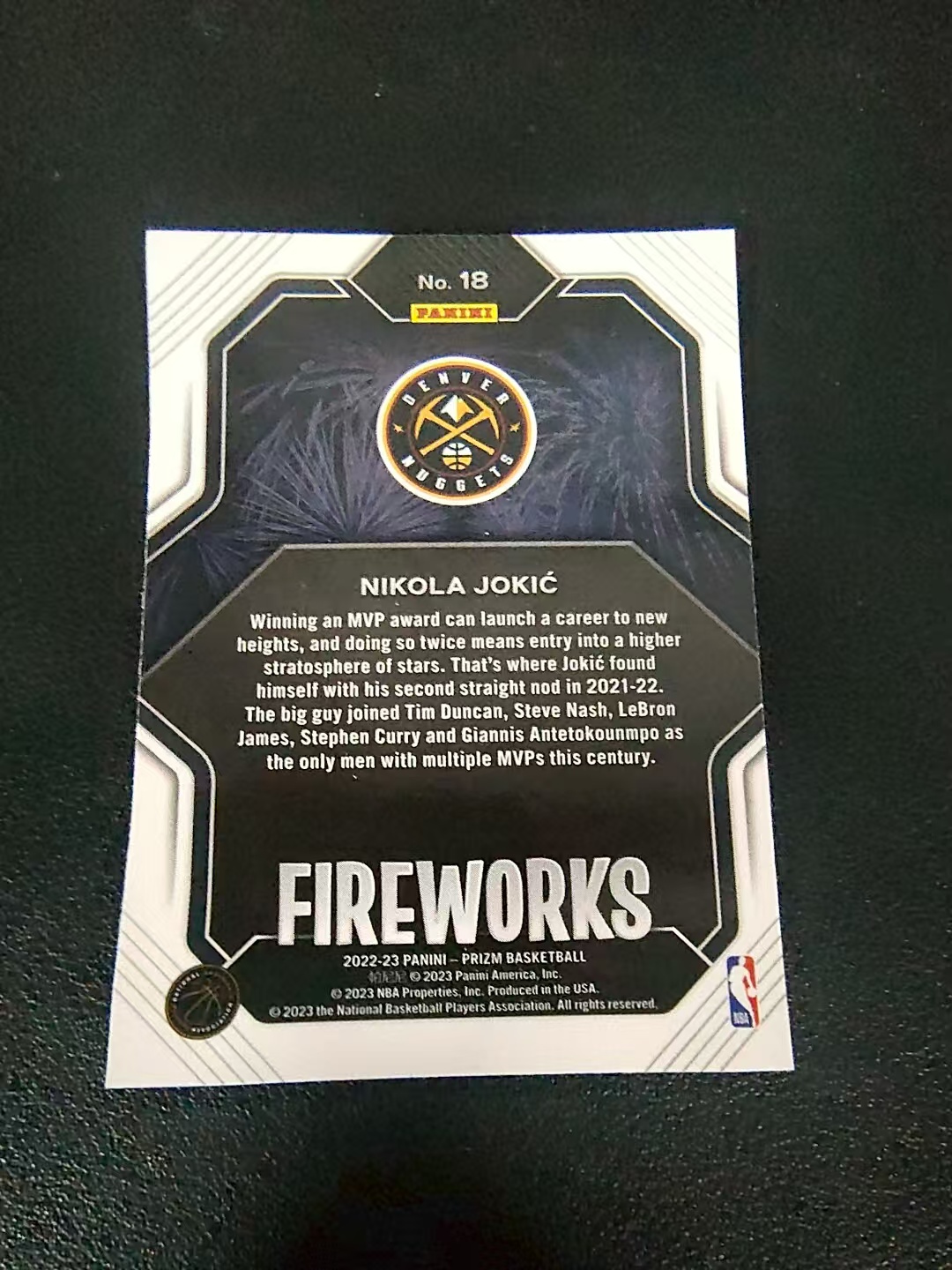【可合并,不累计】2022-23 Panini Prizm Nikola Jokic 掘金 约基奇 烟花特卡 PZ 划痕 边角微瑕 介意勿拍 #18