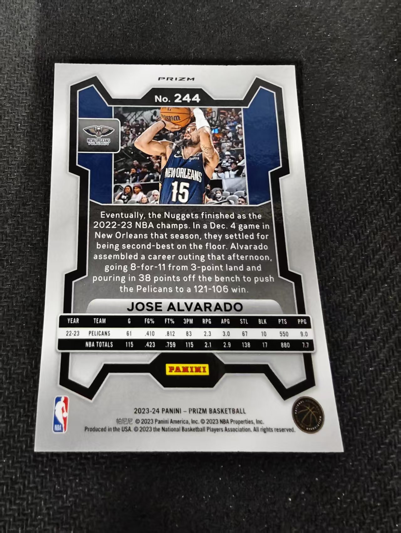 2023-24 Panini Prizm Jose Alvarado Prizm 鹈鹕 何塞 阿尔瓦拉多 红波纹 PZ 划痕 边角瑕疵 #244