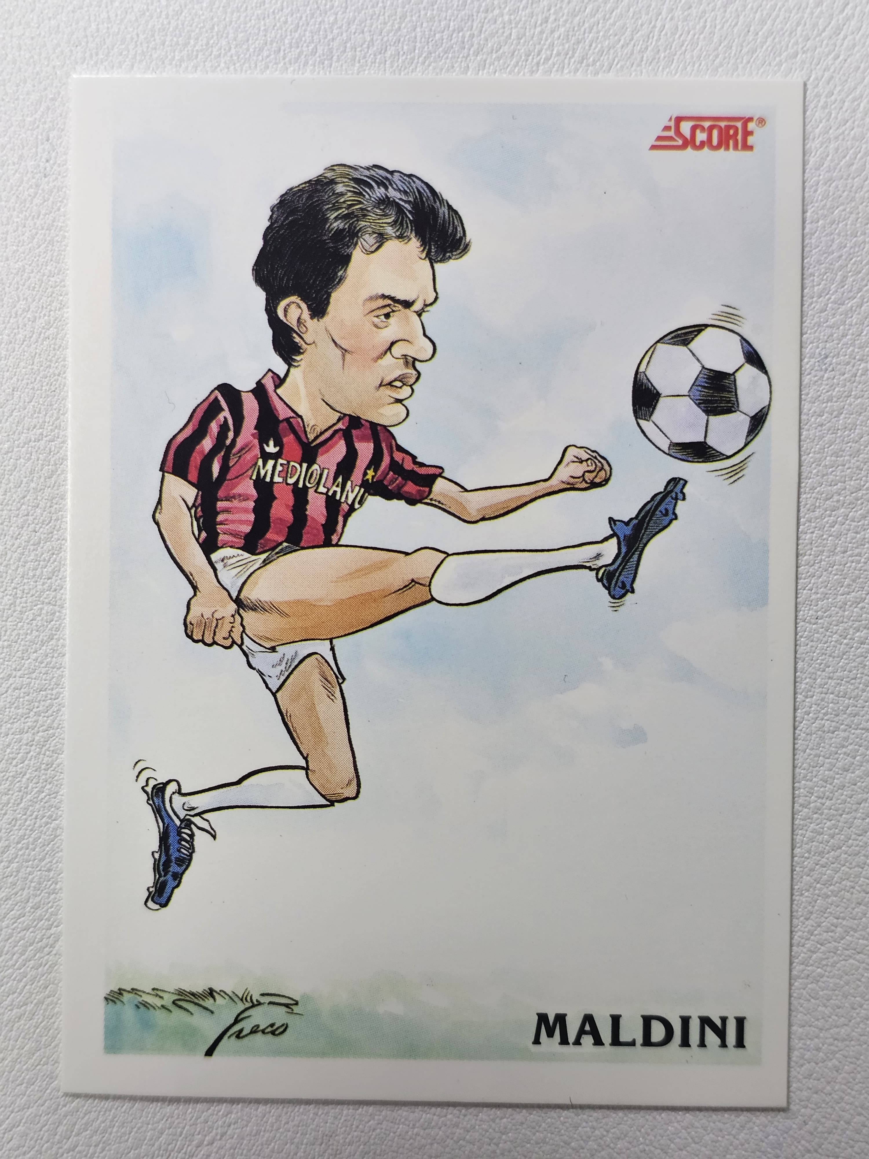 【天秤座拍卖到卡预付85%】1991 Score Paolo maldini 保罗 马尔蒂尼 马队 AC米兰 手绘 漫画 经典老特 卡品如图 实卡好看 收藏必备※小C