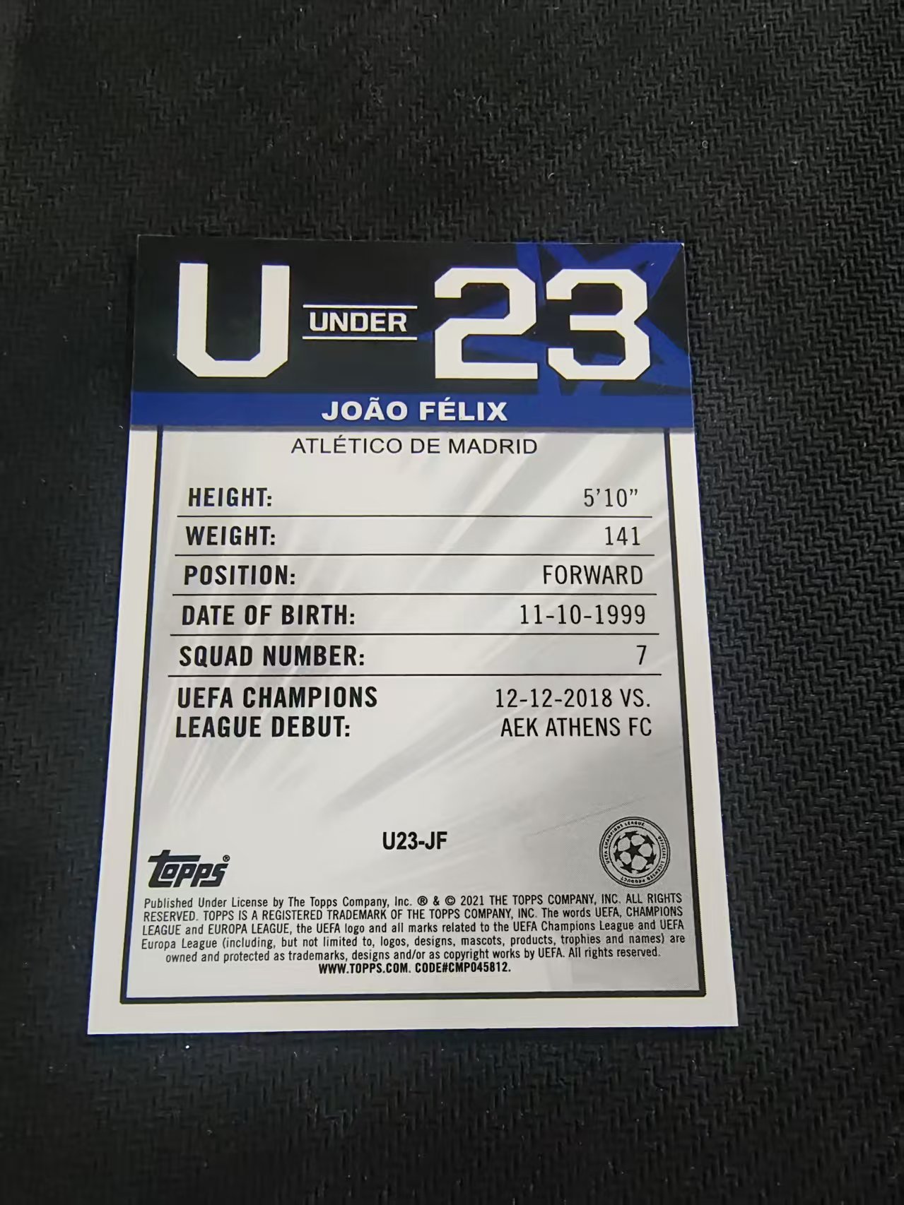 【可合并,不累计】2021 Topps Merlin chrome Joao Felix 梅林 菲利克斯 葡萄牙 切尔西 马竞 U23特卡 银折