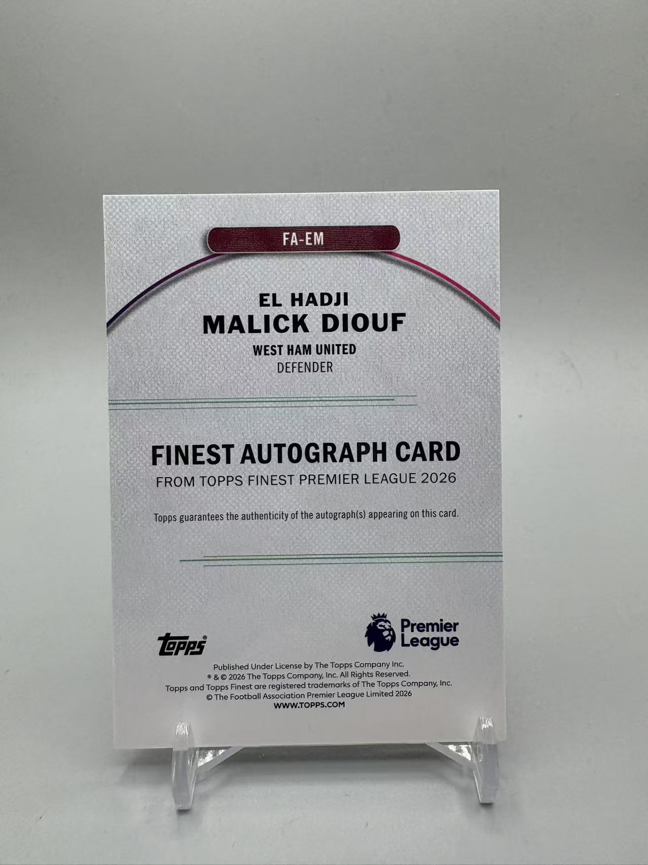 2026 Topps Finest MALICK DIOUF RC 【灰灰代拍】finest 新秀 马利克 迪乌夫 签字 银折签 西汉姆联 鼠