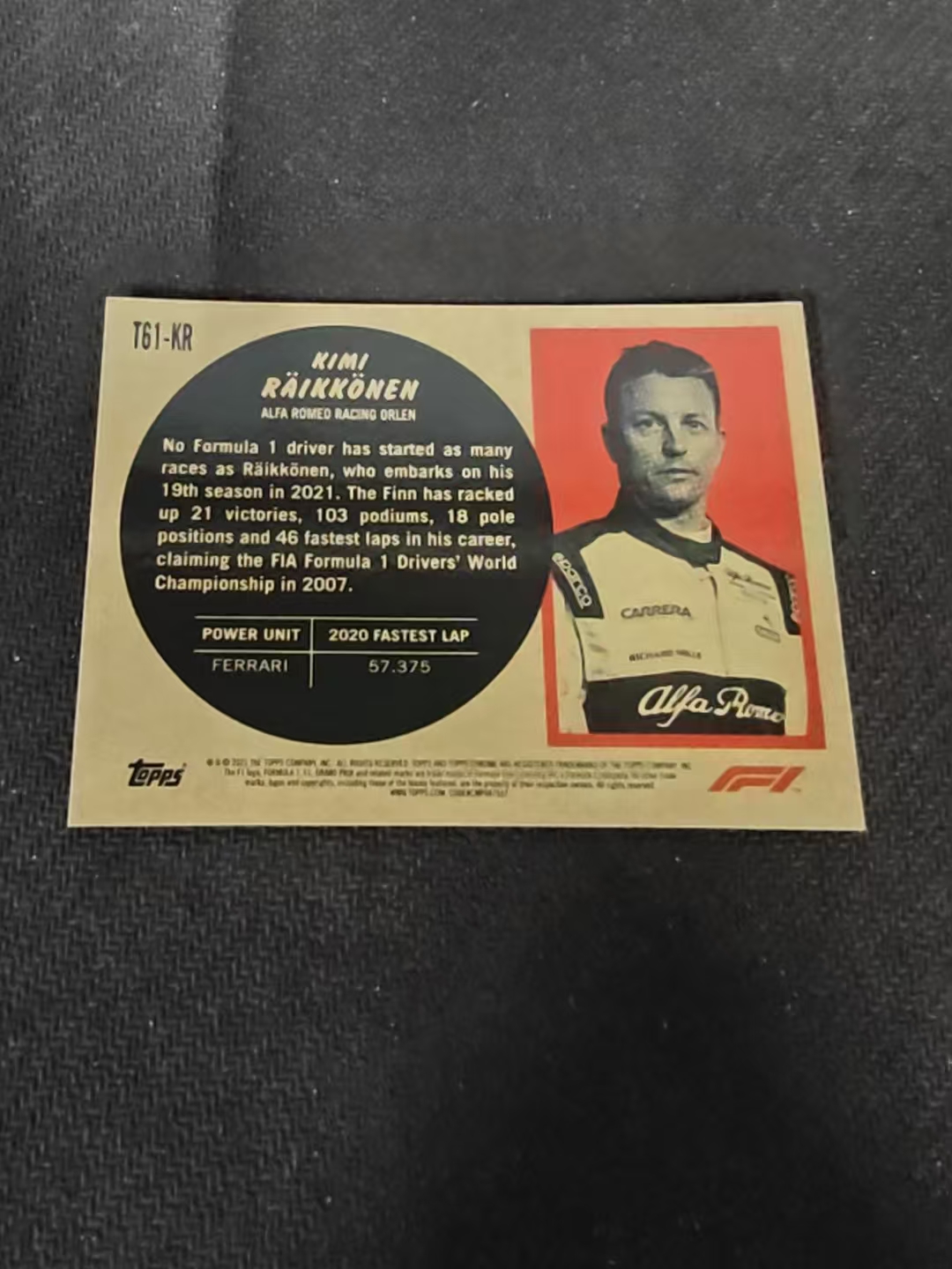 2021 Topps F1 Racing Kimi Raikkonen 基米 莱科宁 阿尔法罗密欧 方程式赛车 特卡 银折 划痕 边角瑕疵#KR