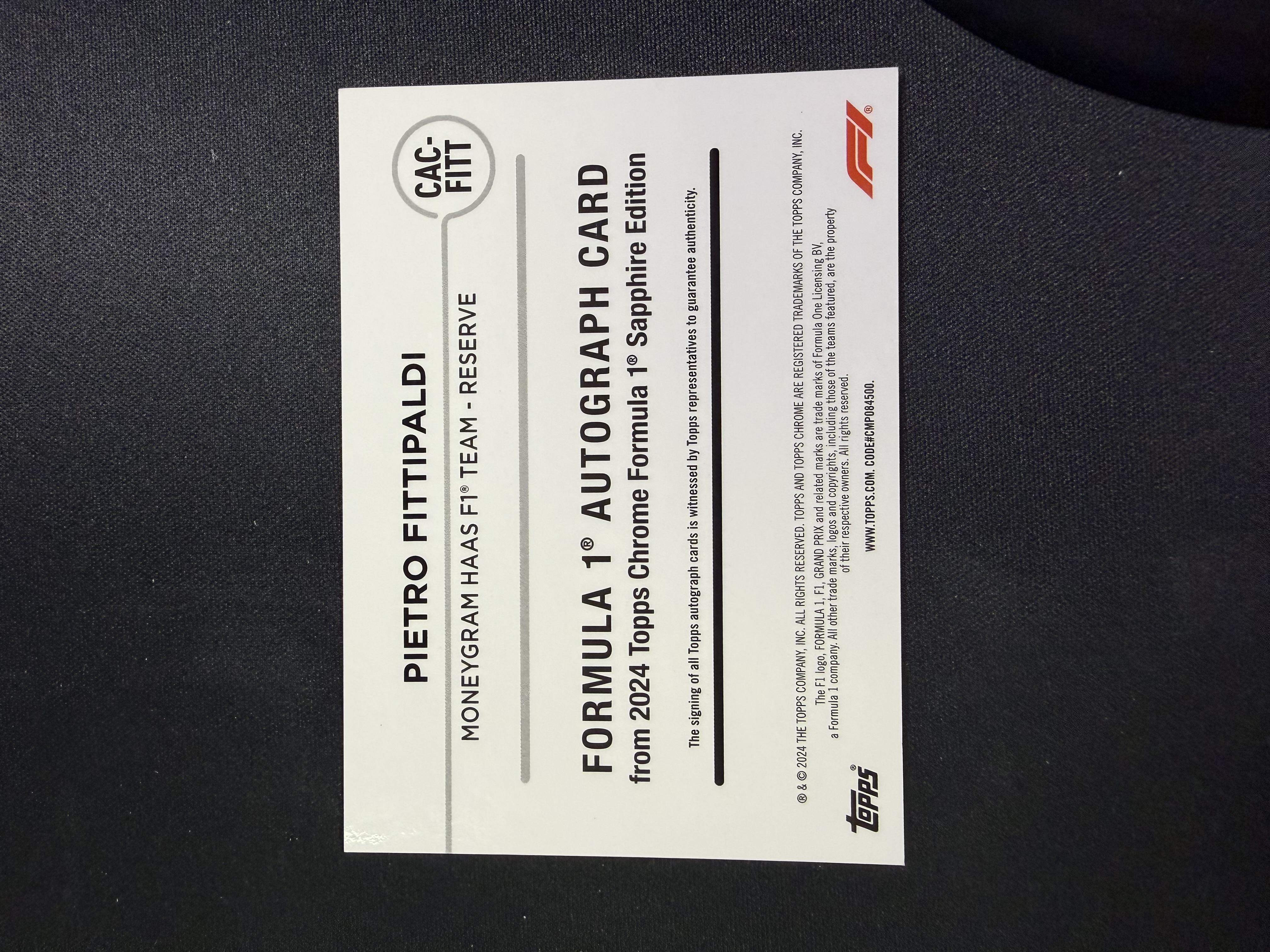 2024 Topps Chrome Pietro Fittipaldi 彼得罗·费迪帕尔蒂 蓝碎冰 蓝宝石 折射 签字 定妆照 收藏必备 PPP