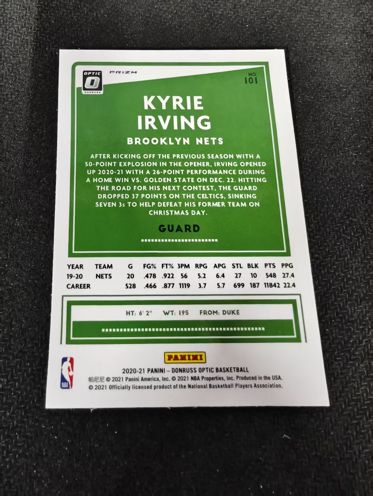 2020-21 Panini Donruss Optic Kyrie Irving 杜蕾斯 OP 凯里 欧文 篮网 银折 瑕疵如图