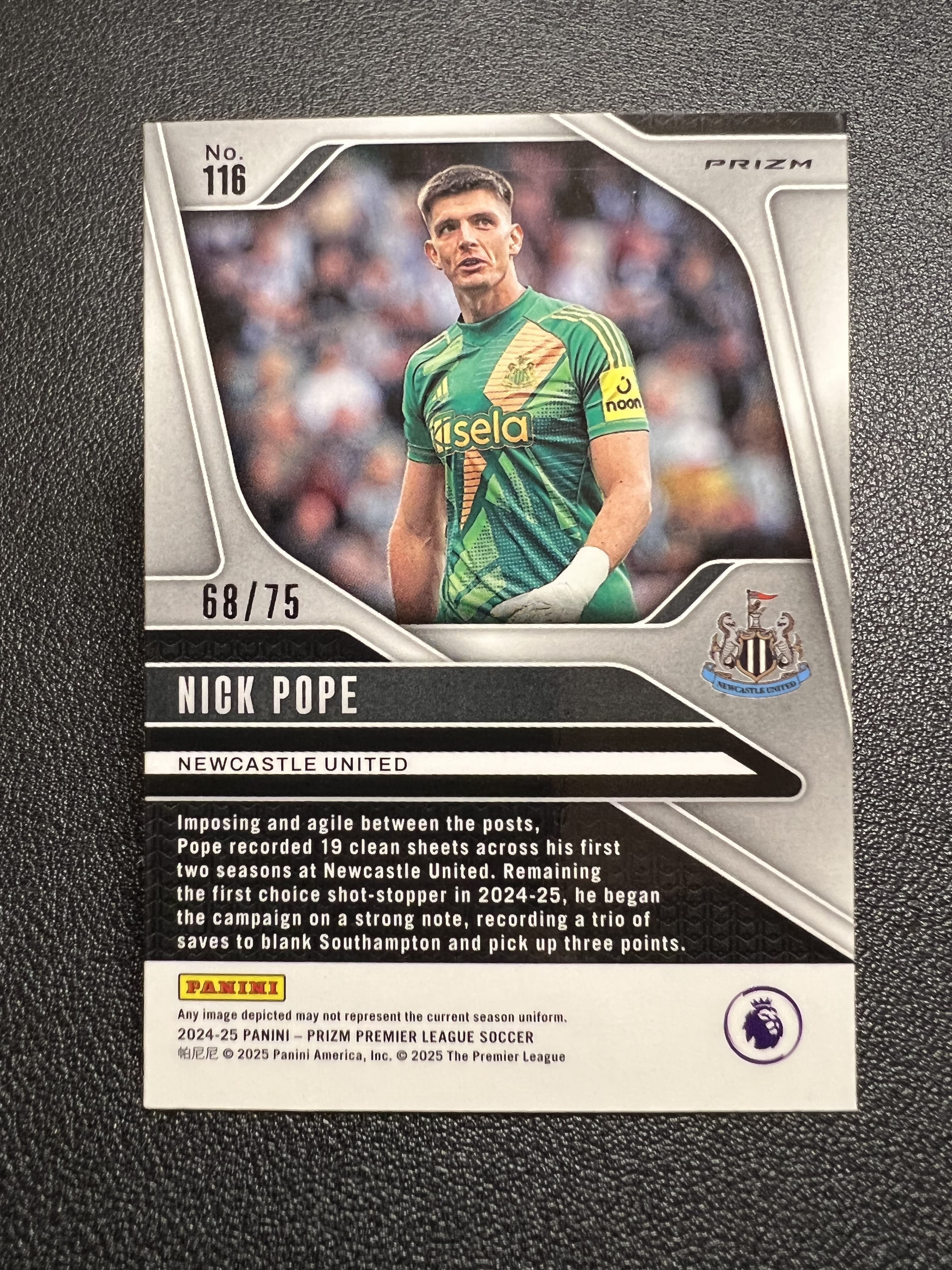 2024-25 Panini Prizm nick pope 【星佑代卖】PZ 英超 尼克 波普 纽卡斯尔联队 蓝碎冰折射 75编 收藏必备 alan