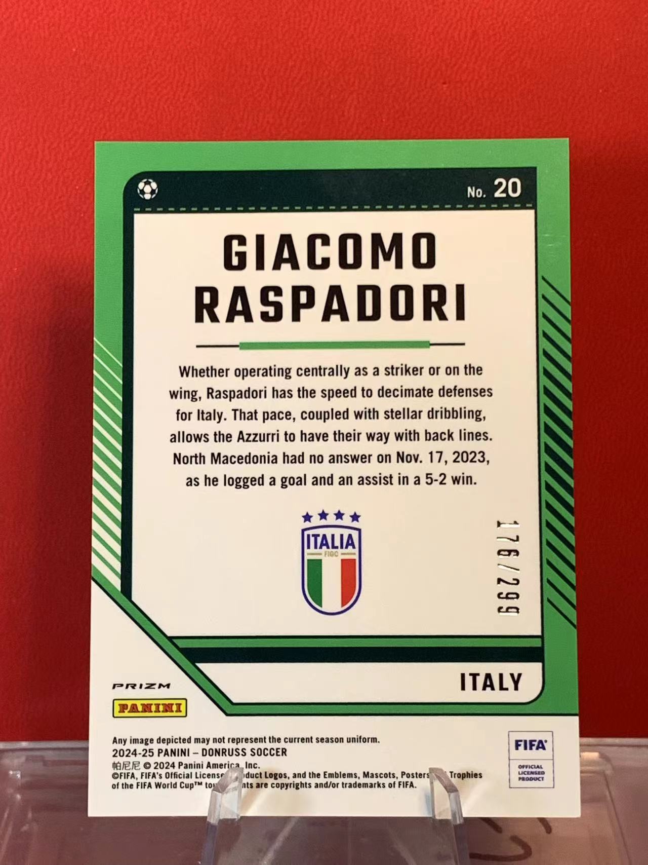 (詹叔代拍)2024-25 Panini Donruss 杜蕾斯 GIACOMO RASPADORI 拉斯帕多里 那不勒斯 意大利 176/299编 O版 顺丰寄付 泰山