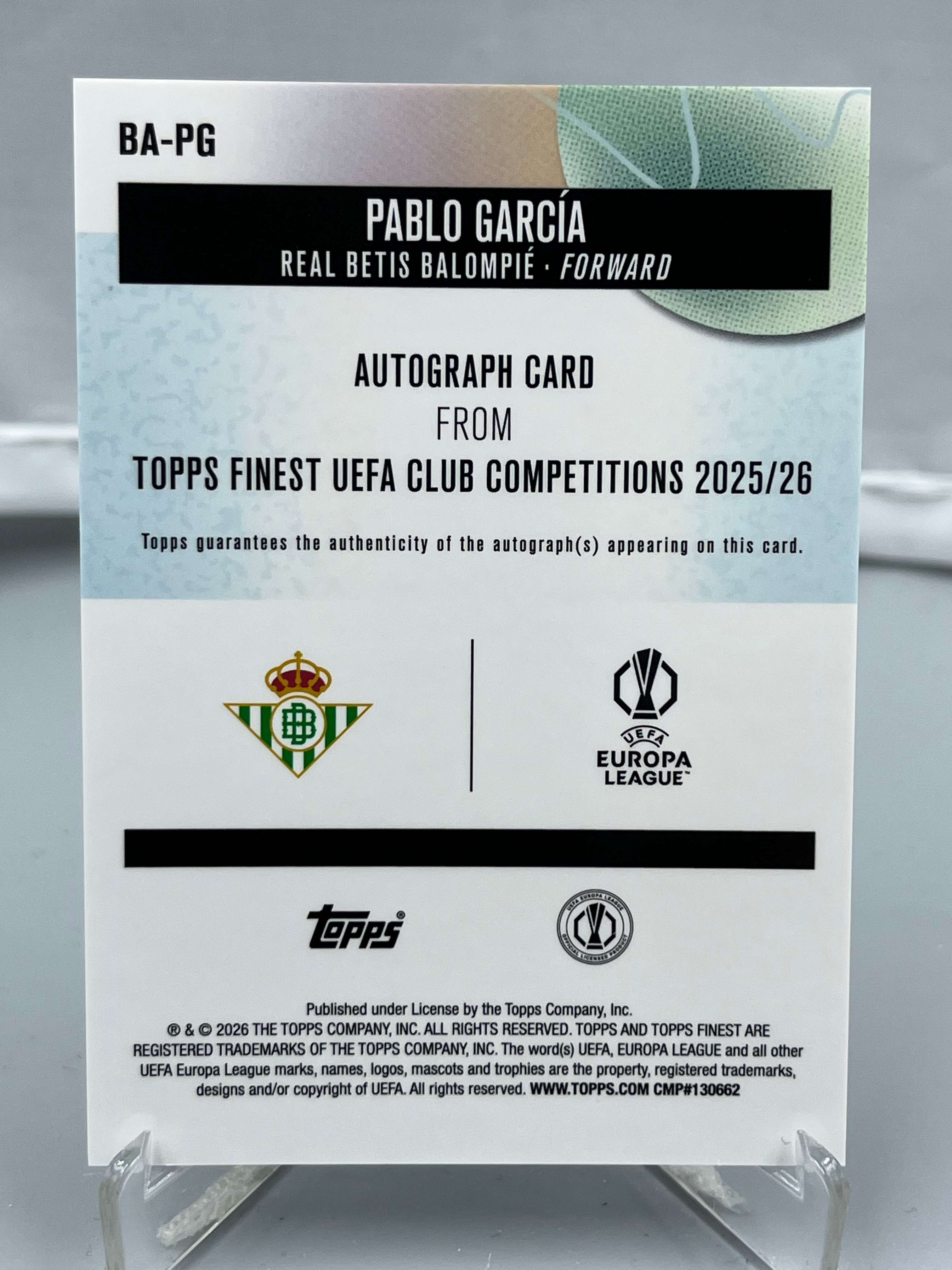2026 Topps Finest Pablo Garcia RC 欧战欧冠 巴勃罗 加西亚 签字 皇家贝蒂斯 加西亚 银折 新秀 瑕疵如图【暴富 仇总】y828