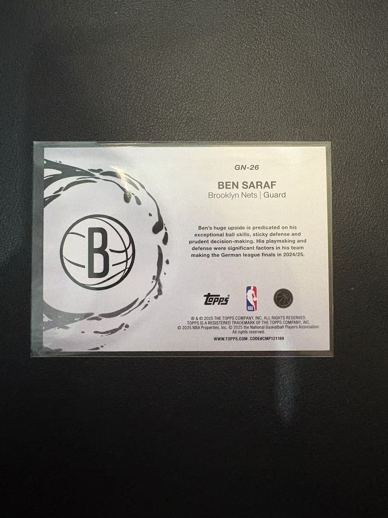 2025 Topps flagship Ben Saraf RC 本 萨拉夫 新秀 generation now 特卡 专收必备 卡品如图 N2