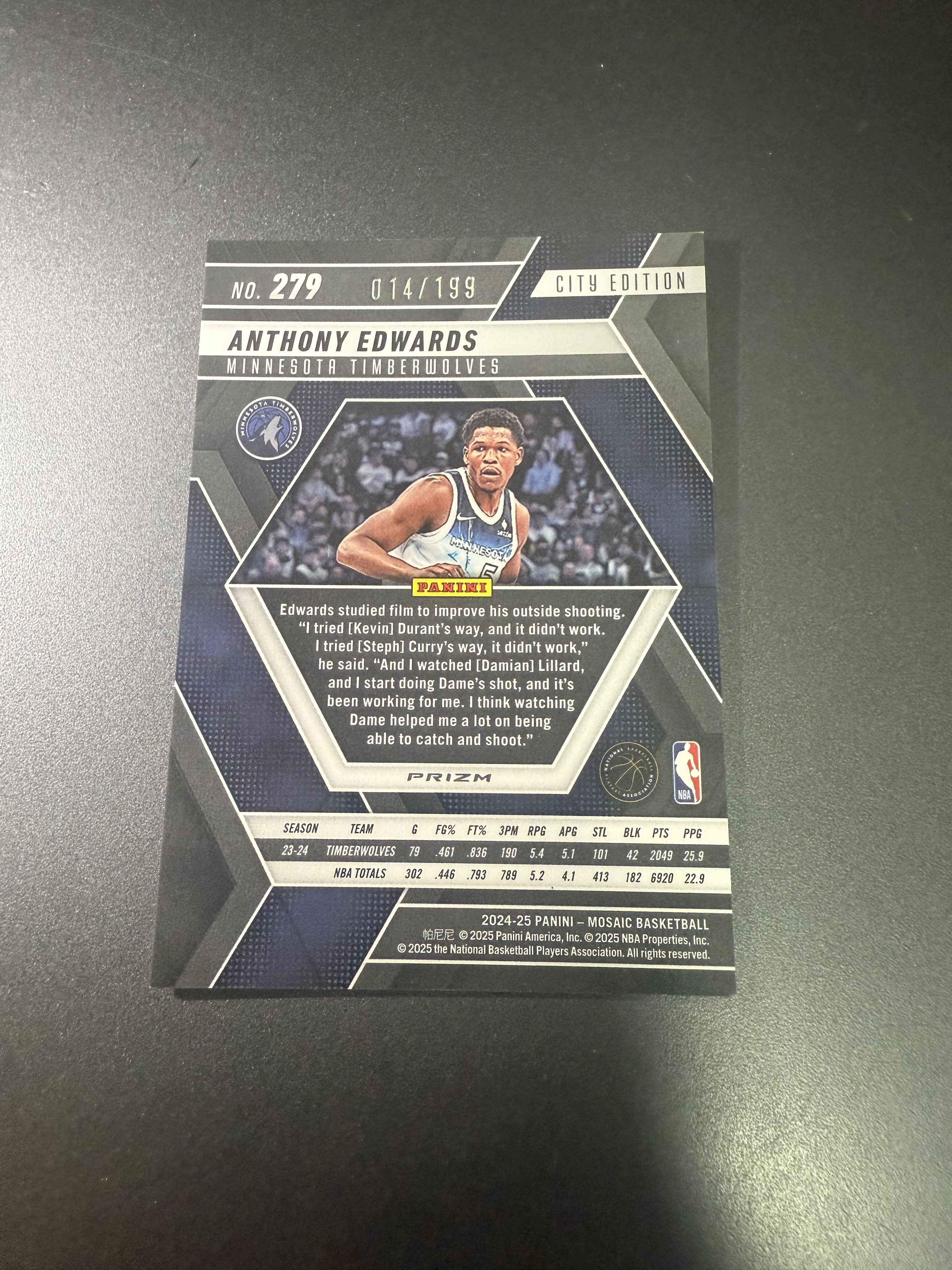 2024-25 Panini Mosaic Anthony Edwards 安东尼 爱德华兹/华子 马赛克 蓝折 199编 T