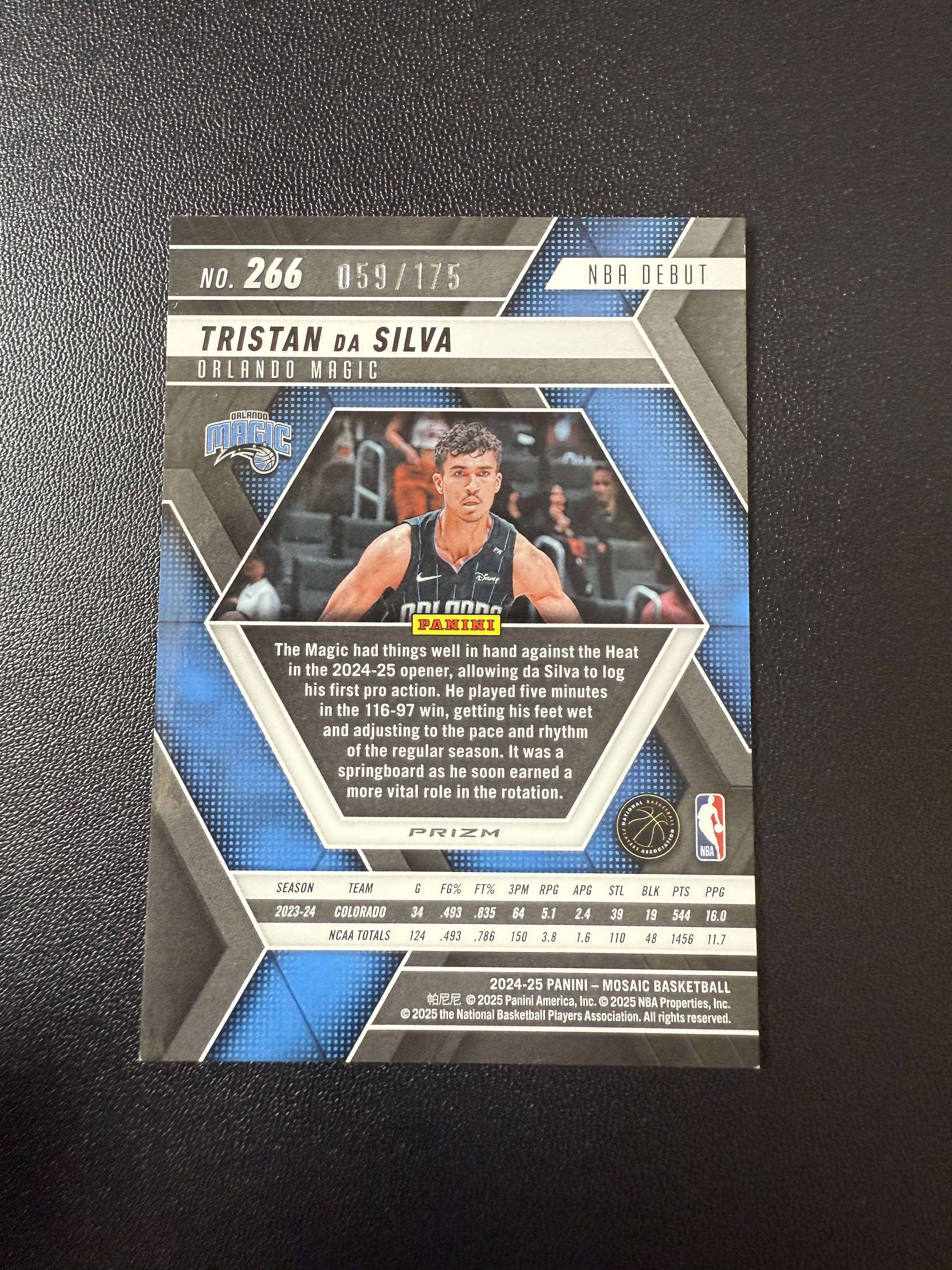 2024-25 Panini Mosaic Tristan da Silva RC 特里斯坦达席尔瓦 新秀 马赛克 59/175编 粉折 折射 魔术