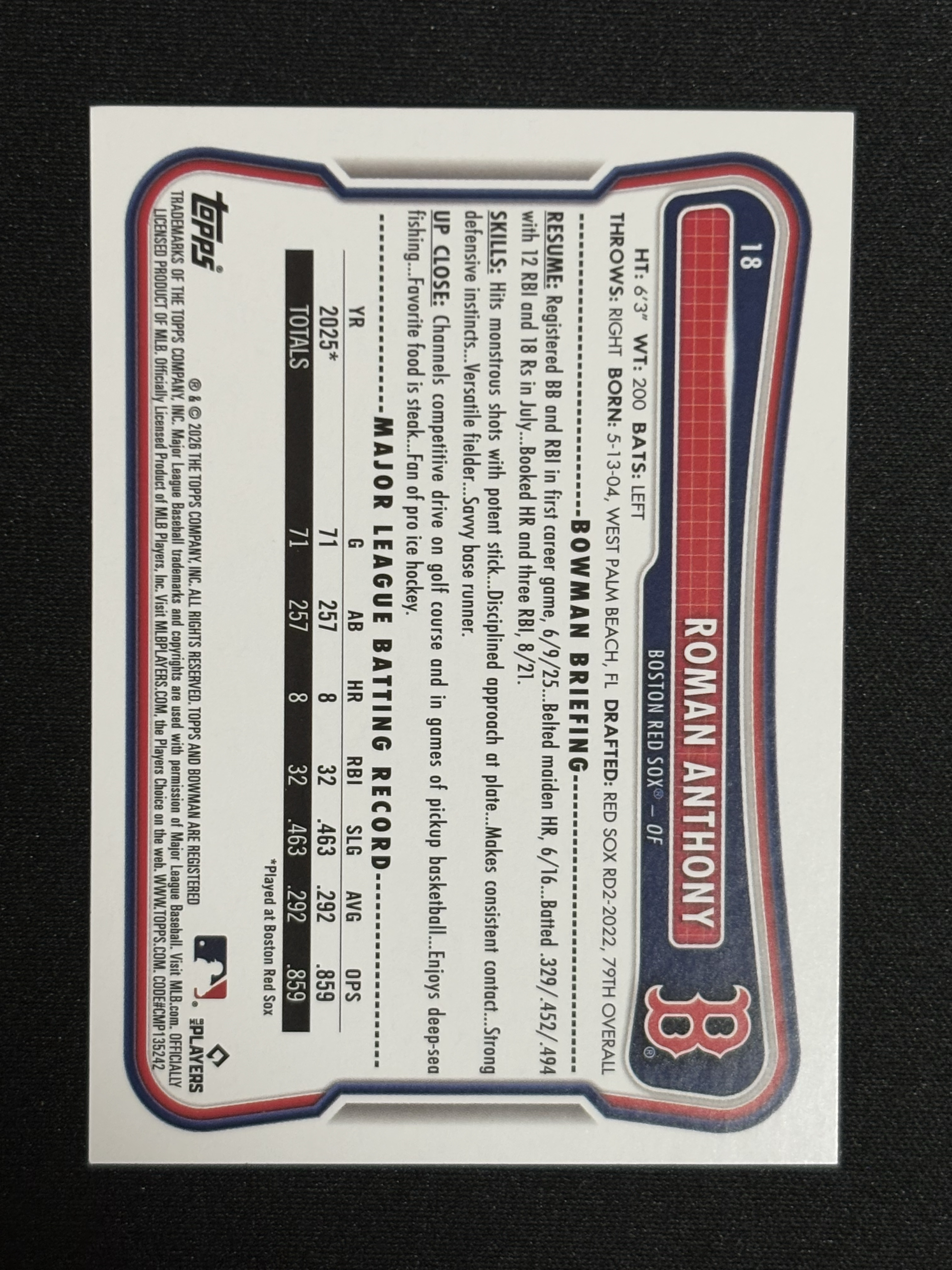 2026 Topps Bowman roman anthony RC 棒球 MLB 罗曼 安东尼 绿折 /399编 - 红豆