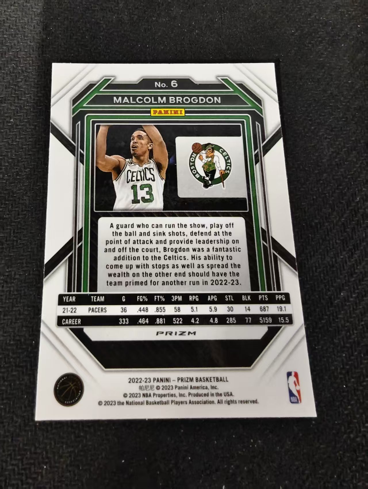 2022-23 Panini Prizm Malcolm Brogdon 马尔科姆 布罗格登 凯尔特人 红波纹 PZ 划痕 边角瑕疵 #6