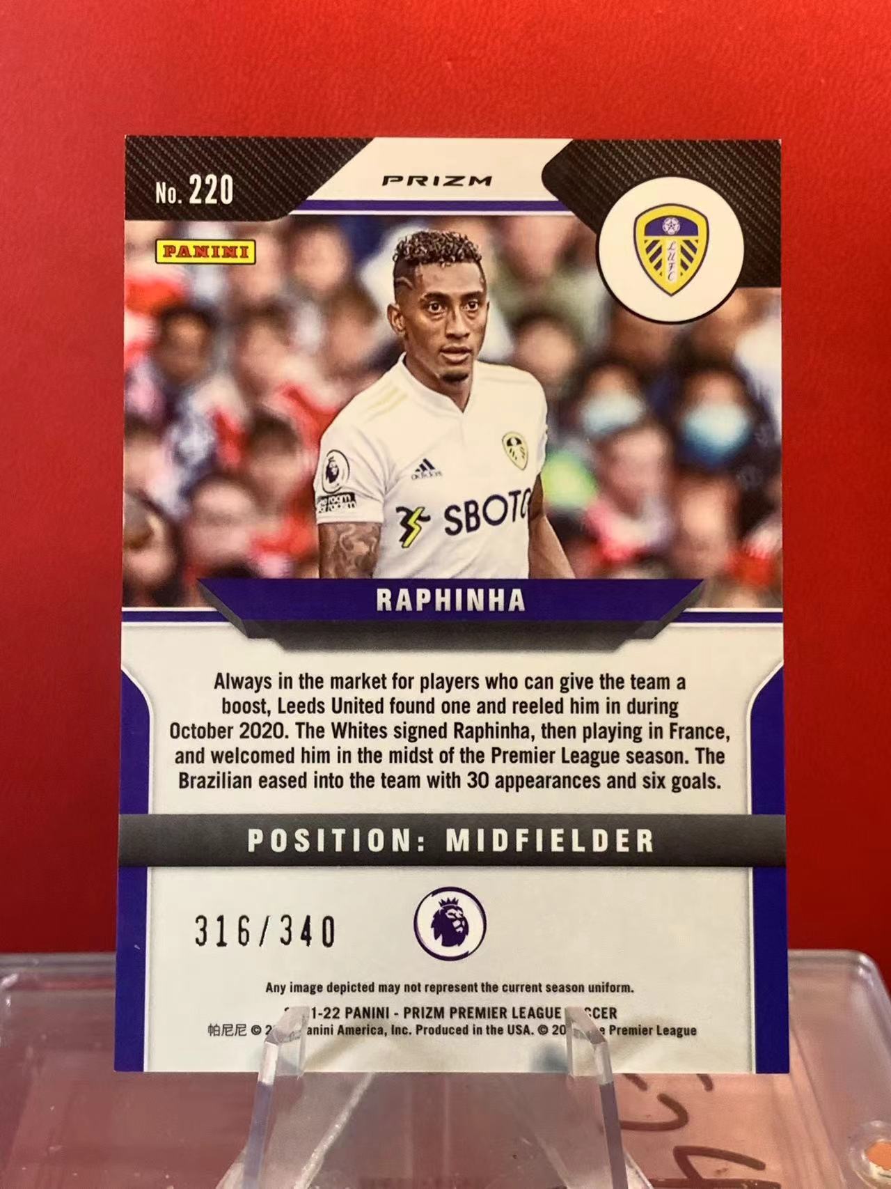 (詹叔代拍)2021-22 Panini Prizm Raphinha 英超 PZ 拉菲尼亚 巴西 利兹联 巴萨大腿 巴塞罗那 蓝折 316/340编 同背色 顺丰寄付 泰山