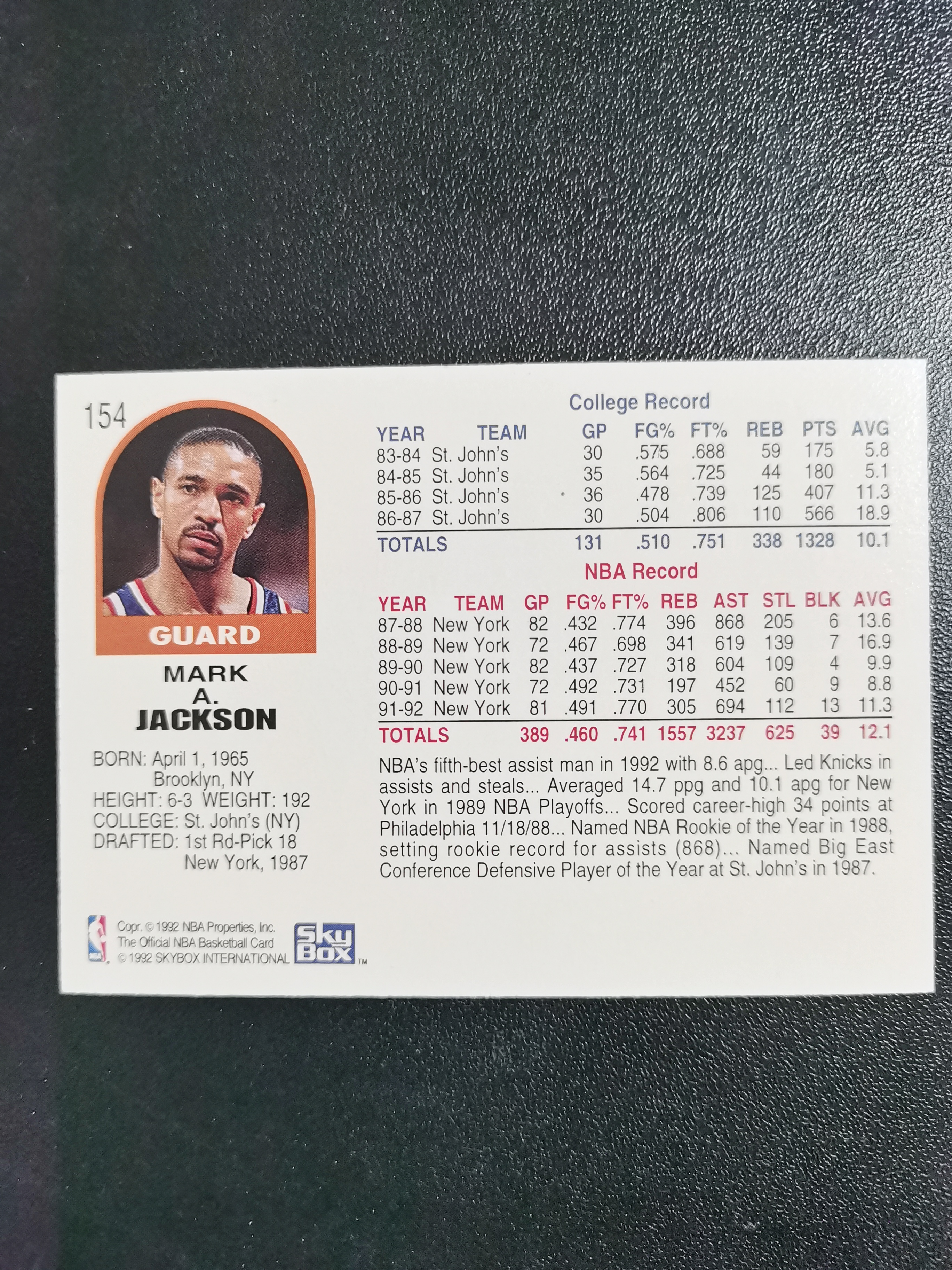 1992 SkyBox Hoops Mark Jackson 复古 马克杰克逊 纽约尼克斯 经典老特 收藏凑套 卡品如图 免费代拍(WSS006)