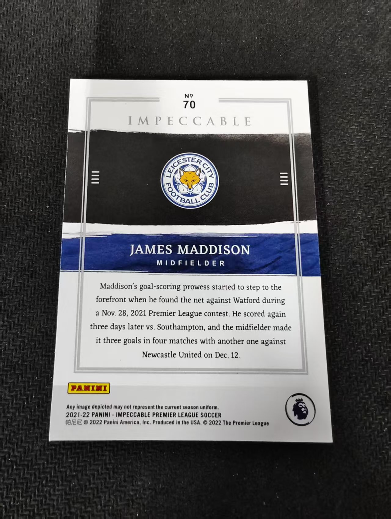 2021-22 Impeccable 英超小真金 James Maddison 詹姆斯 麦迪逊 莱斯特城 热刺 55编 瑕疵如图