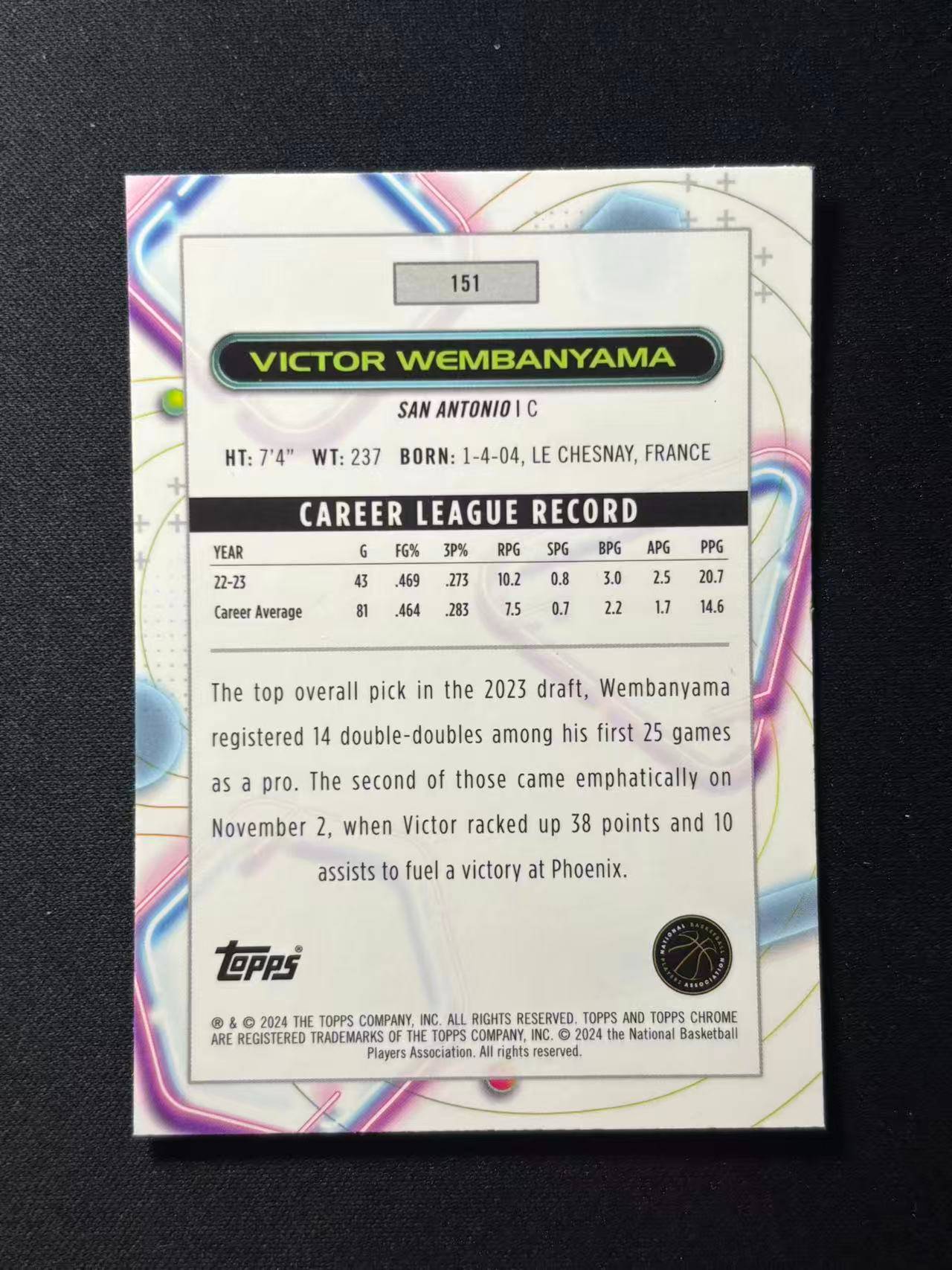 【梦卡拍卖】2024 Topps Chrome 水星 Victor Wembanyama 新秀 维克托 文班亚马 马刺 base 正TC 细节如图 #DD# 未衬