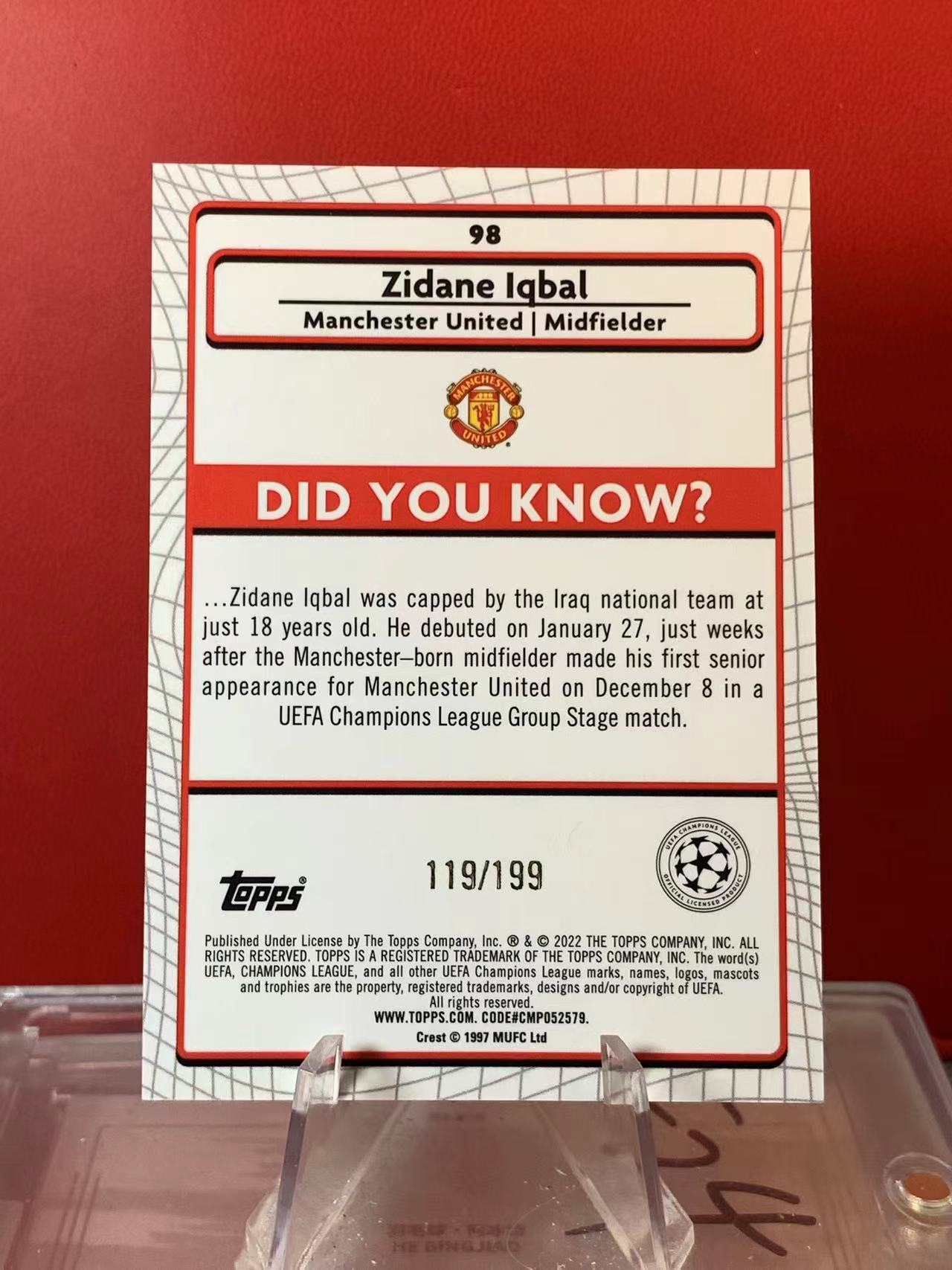 (詹叔代拍)2022 Topps Merlin chrome ZIDANE LQBAL RC 欧冠 梅林 曼联 新秀 齐达内 伊克巴尔 青折 119/199编 顺丰寄付 泰山