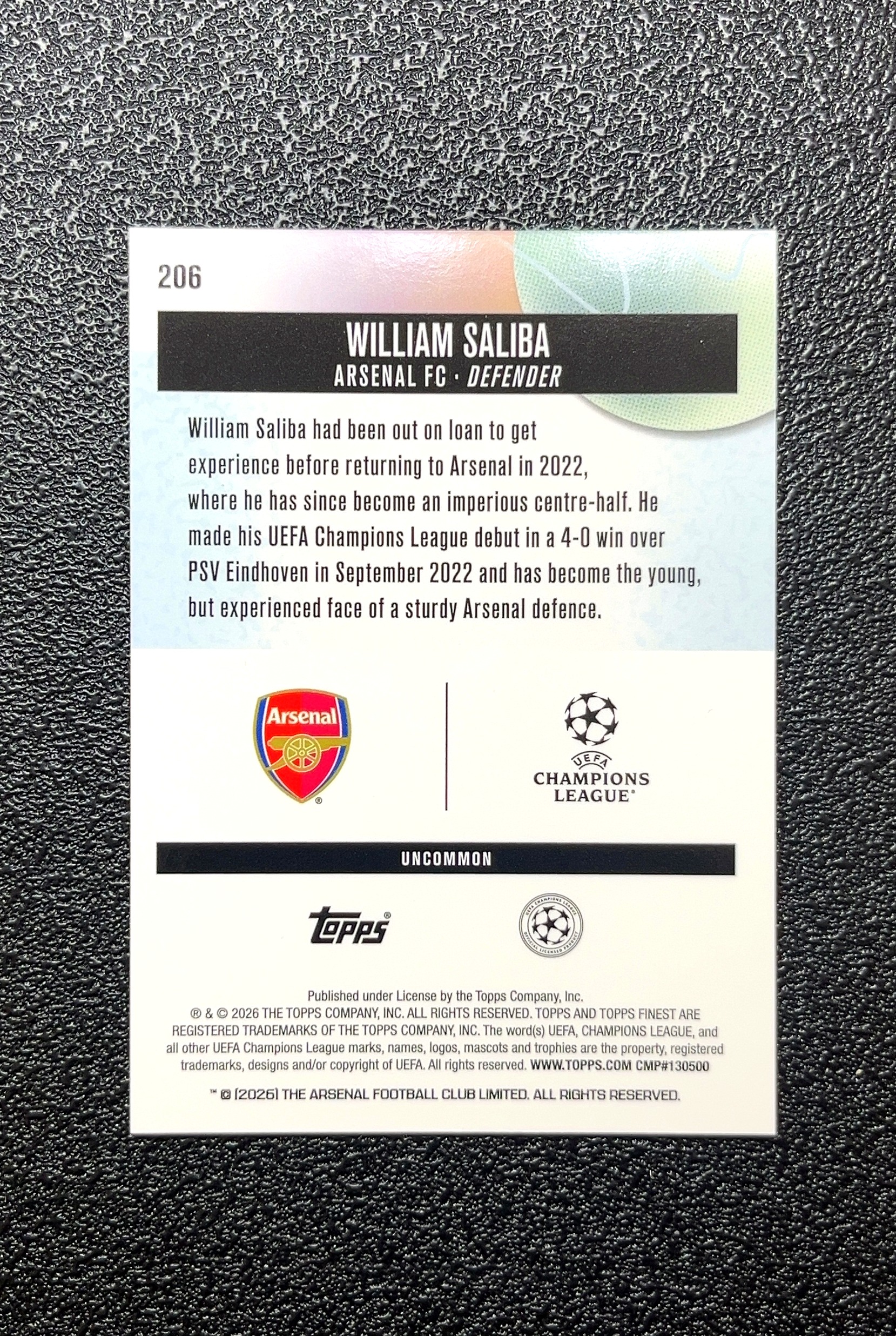 【岛屿拍卖】2023 Topps Finest William Saliba 威廉·萨利巴 卡品如图 高价值 #206 Arsenal FC 阿森纳足球俱乐部 0007#23