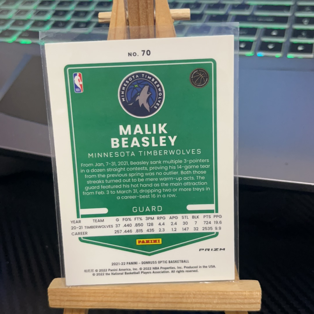 2021-22 Panini Donruss Malik Beasley 马里克 森林狼 折射 银折 杜蕾斯 optic op 卡品如图 凑图必备 值得收藏!