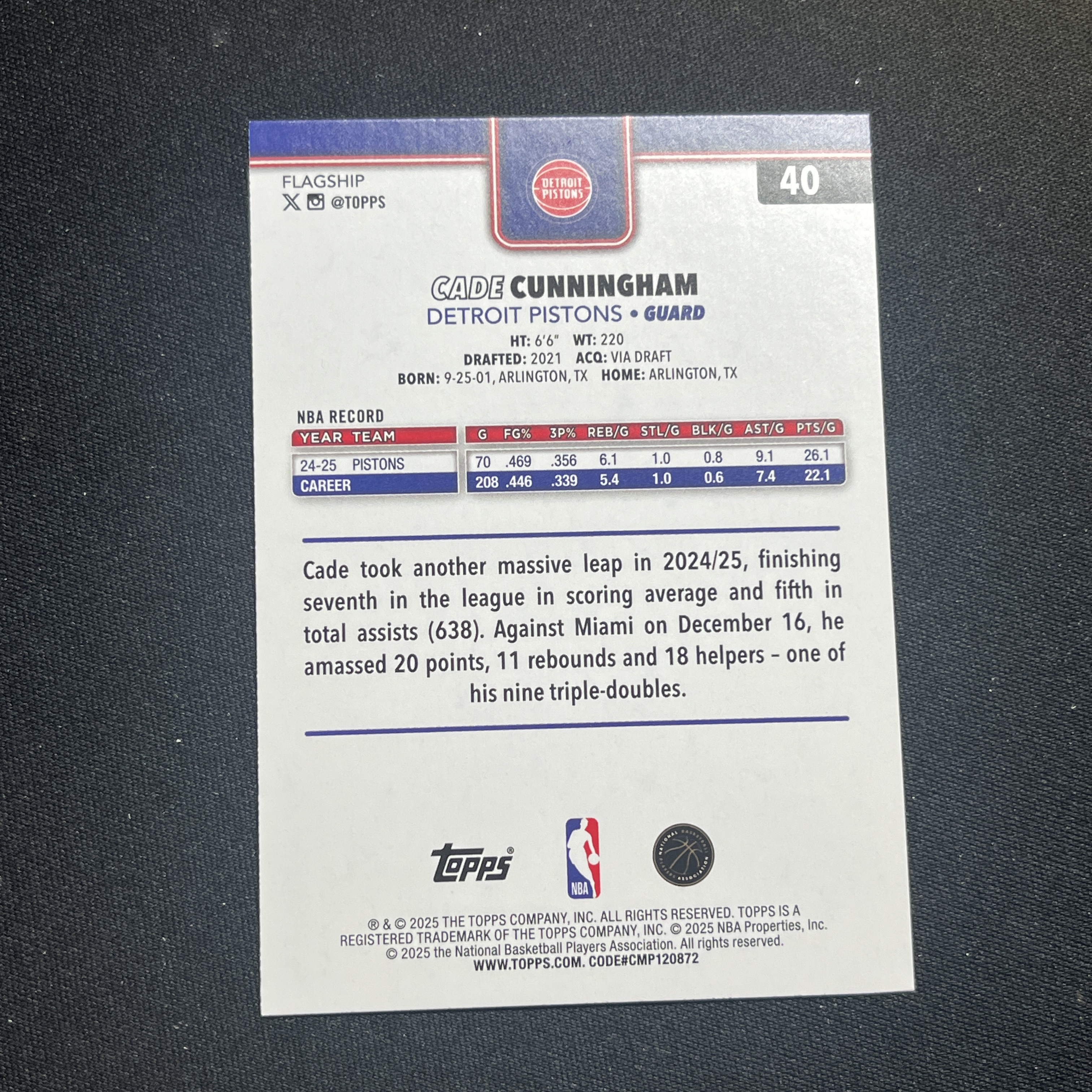 2025 Topps Topps Cade Cunningham #40 凯德 坎宁安 活塞 康宁汉姆 /2025编 卡品如图