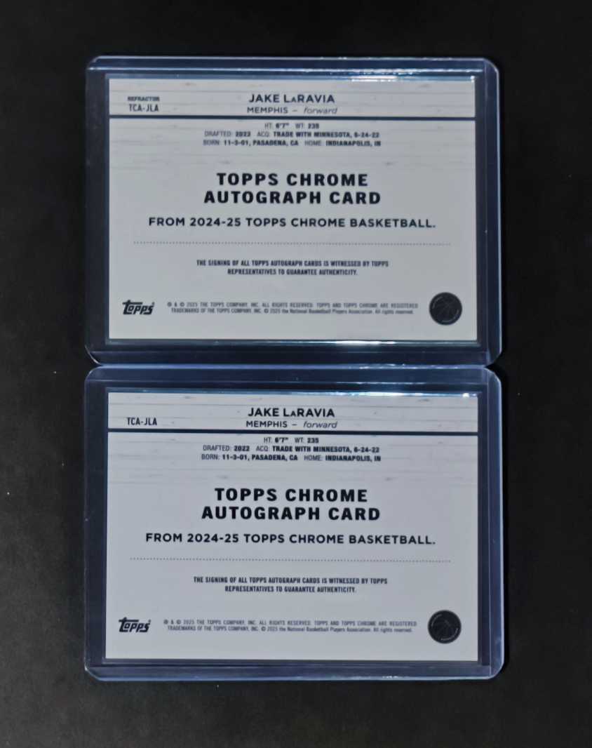 2025 Topps Chrome Jake LaRavia 灰熊 杰克-拉拉维亚 金格子折 银折 签字 贴签 带编 限量50 2张lot 打包 实卡很美 专收必备
