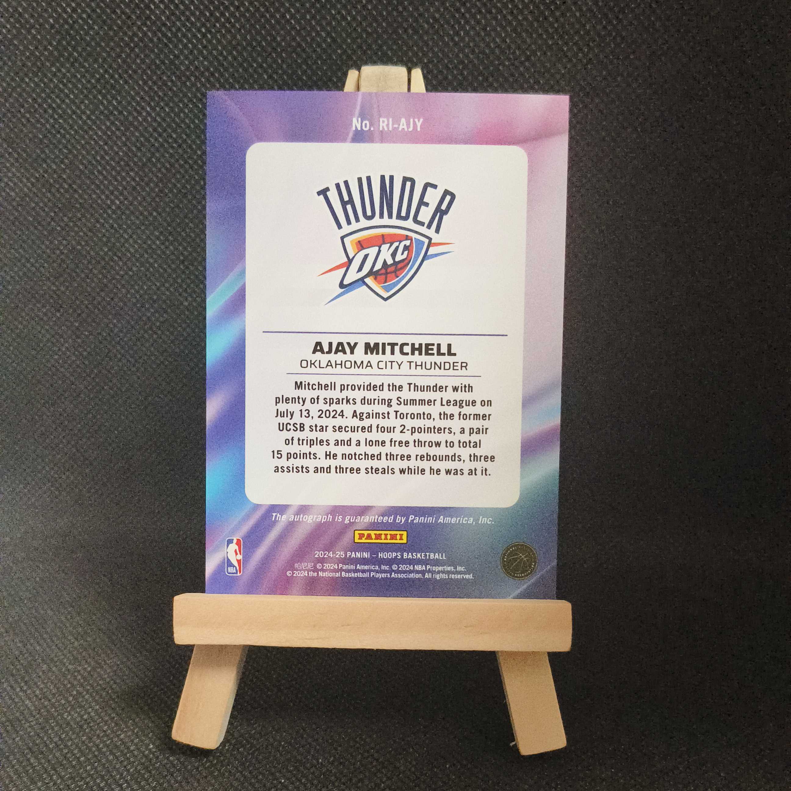 2024-25 Panini hoops Ajay Mitchell 雷霆 阿杰米切尔 新秀RC 签字 INK签 折射 瑕疵如图