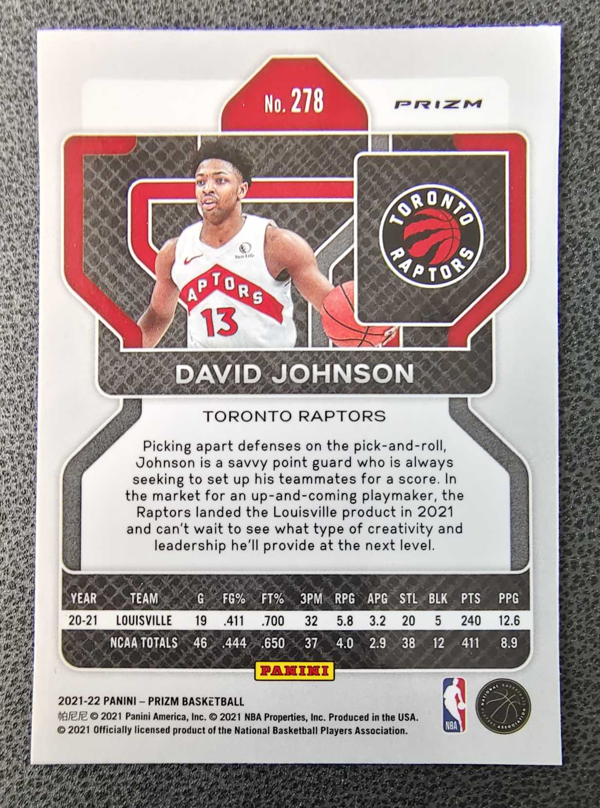 2021-22 Panini Prizm David Johnson RC 多伦多 猛龙队 大卫 约翰逊 新秀 绿折 卡品如图