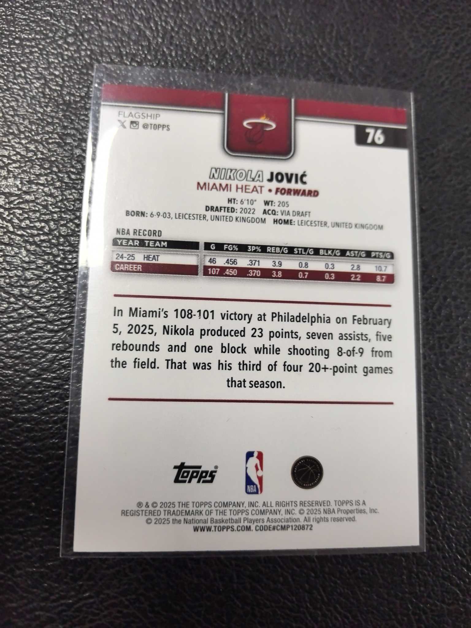 2024-25 topps 约维奇 热火 250编 紫折 专收必备 12-4