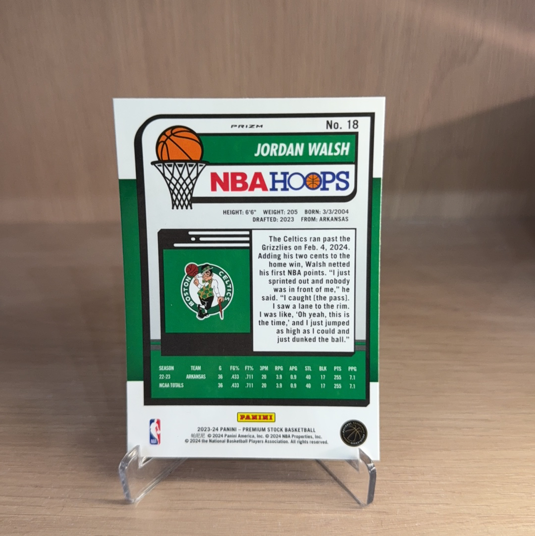 2023-24 Panini NBA Hoops Jordan Walsh RC 【免费代卖】凯尔特人 新秀 RC 乔丹 沃尔什 银折 圈圈折 折射 专收必备 值得收藏!!