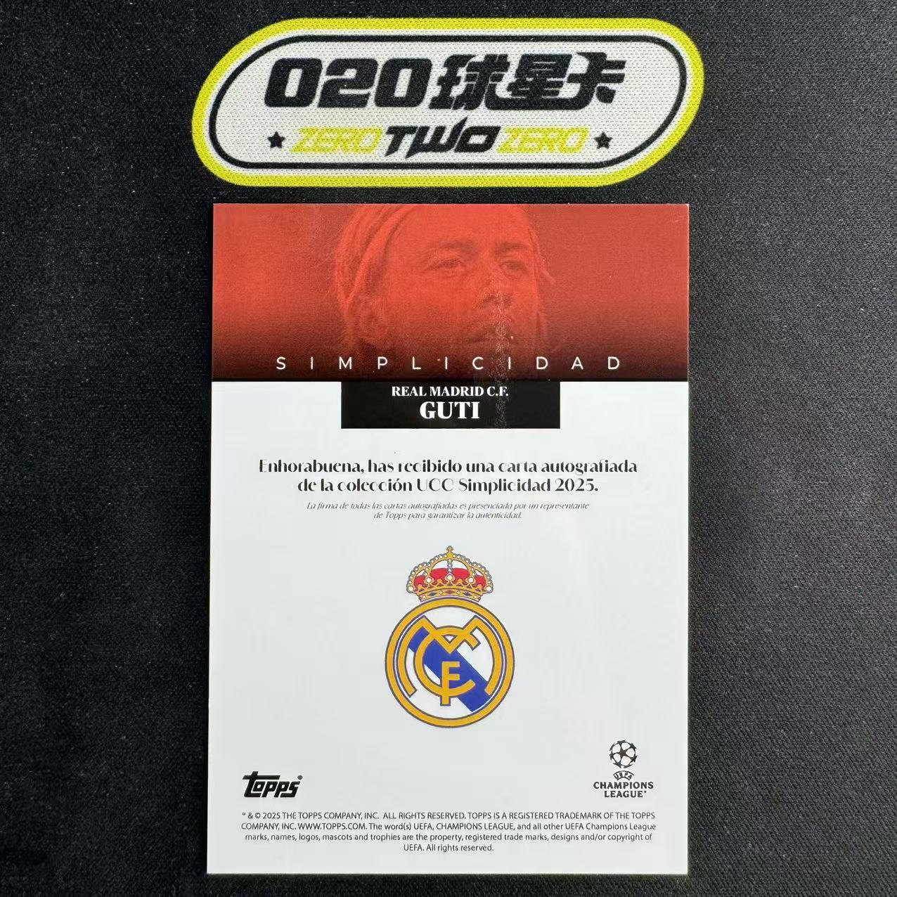 2024-25 Topps Simplicidad Guti 欧冠 极简 古蒂 6/10编 红平行 签字 皇马(纪)