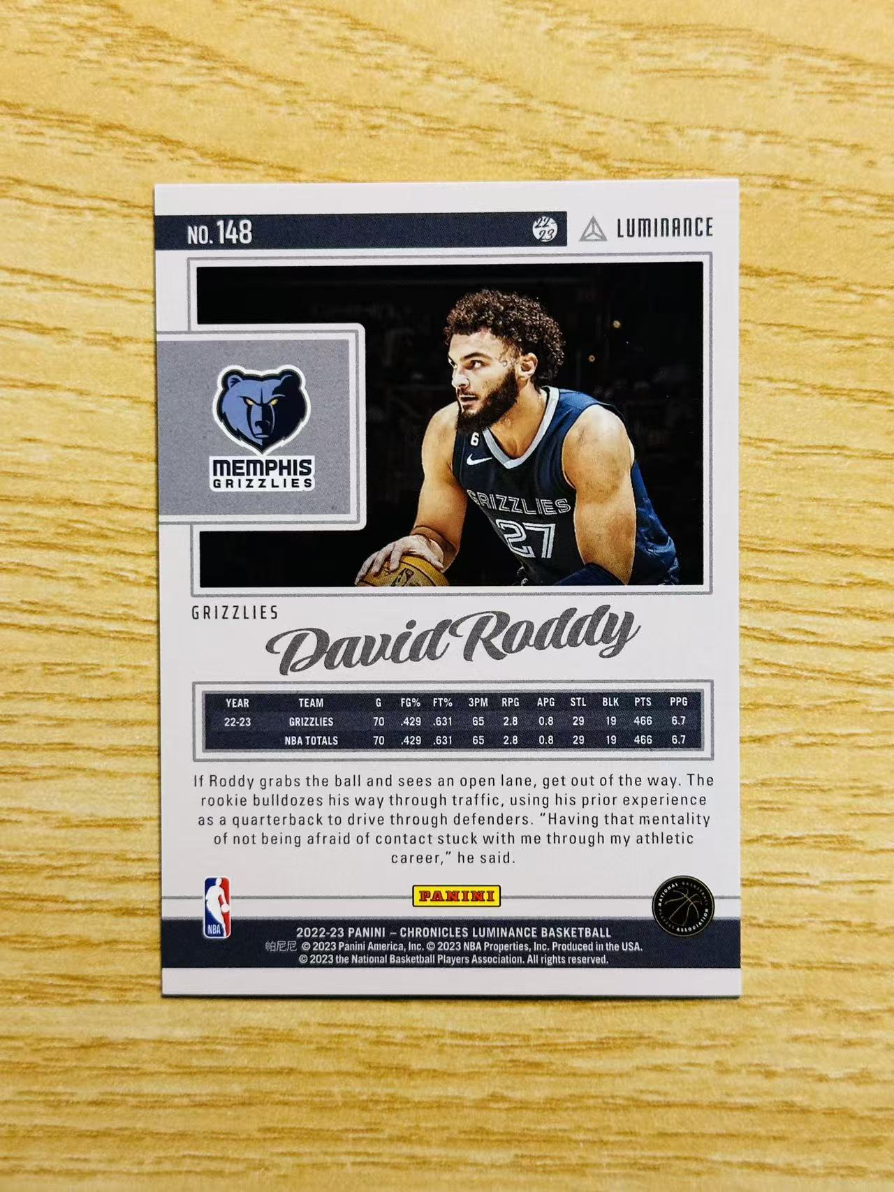 2022-23 Panini Chronicles David Roddy 嘿嘿代卖 编年史 大卫 罗迪 新秀 RC 40编 灰熊 收藏必备