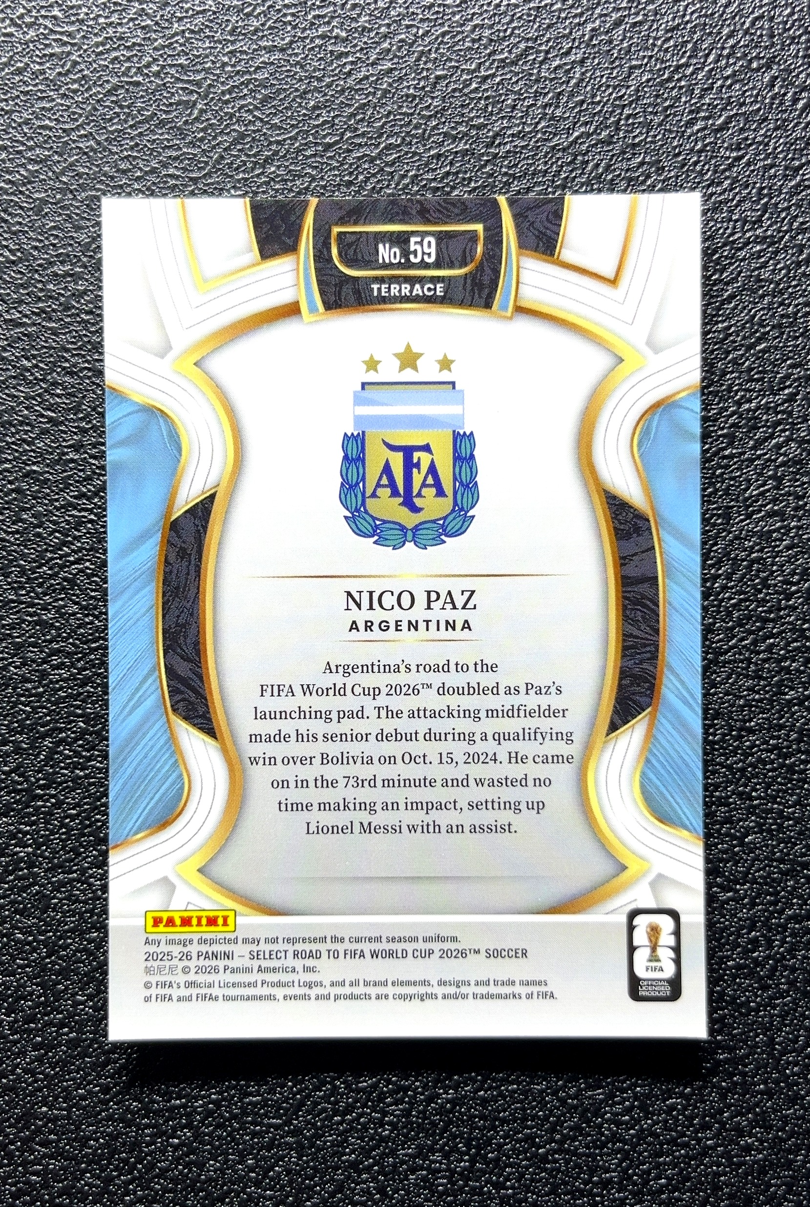 【小白1%代卖】2025 Panini SELECT ROAD TO FIFA WORLD CUP 2026 通往 年世界杯之路 Nico Paz 尼科·帕兹 卡品如图 高价值 #59 0808