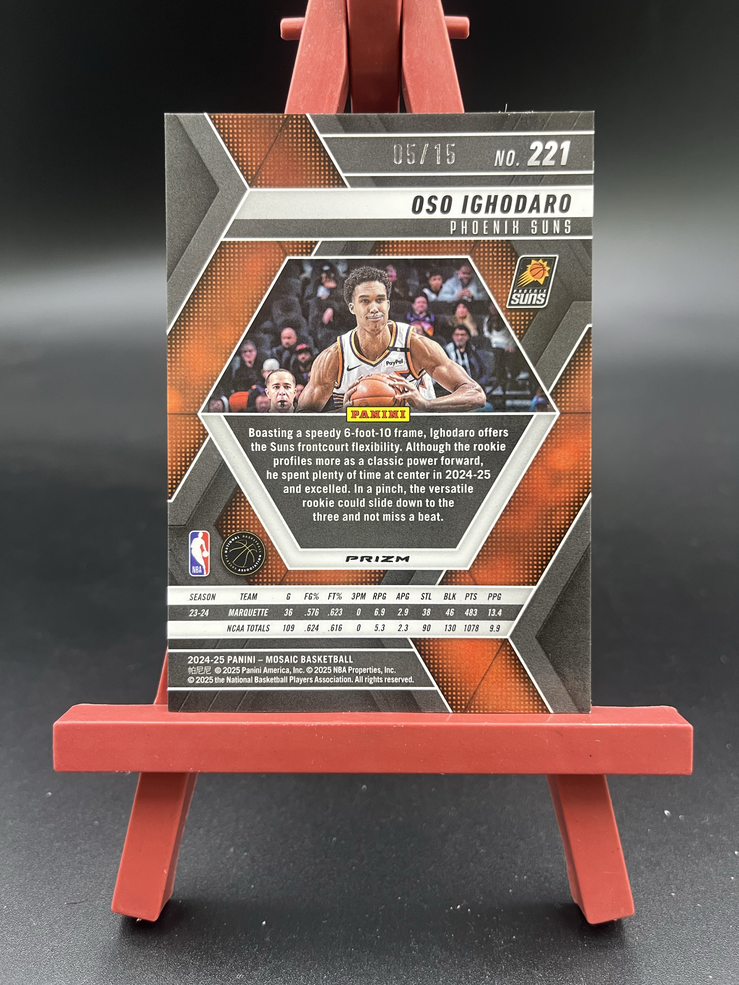 2024-25 Panini Mosaic Oso Ighodaro RC 马赛克 伊戈达罗 太阳 新秀 5/15编 绿圈圈折 折射 卡品如图【优质新秀专场】04WZ