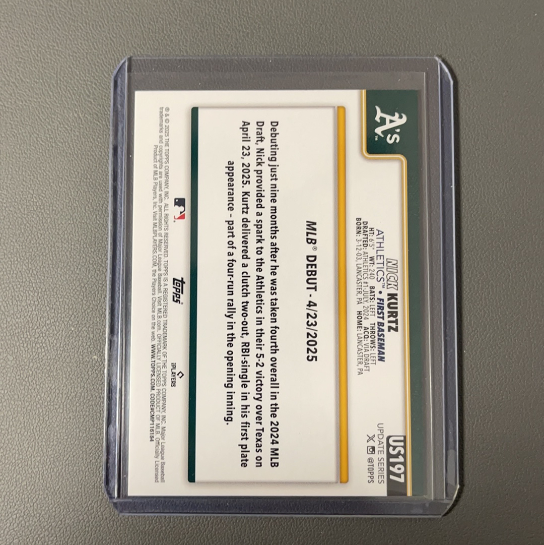 2025 Topps Update Nick Kurtz RC 尼克 库尔茨 运动家 最佳新人 新秀 首秀日 折射 银折#1【9527】