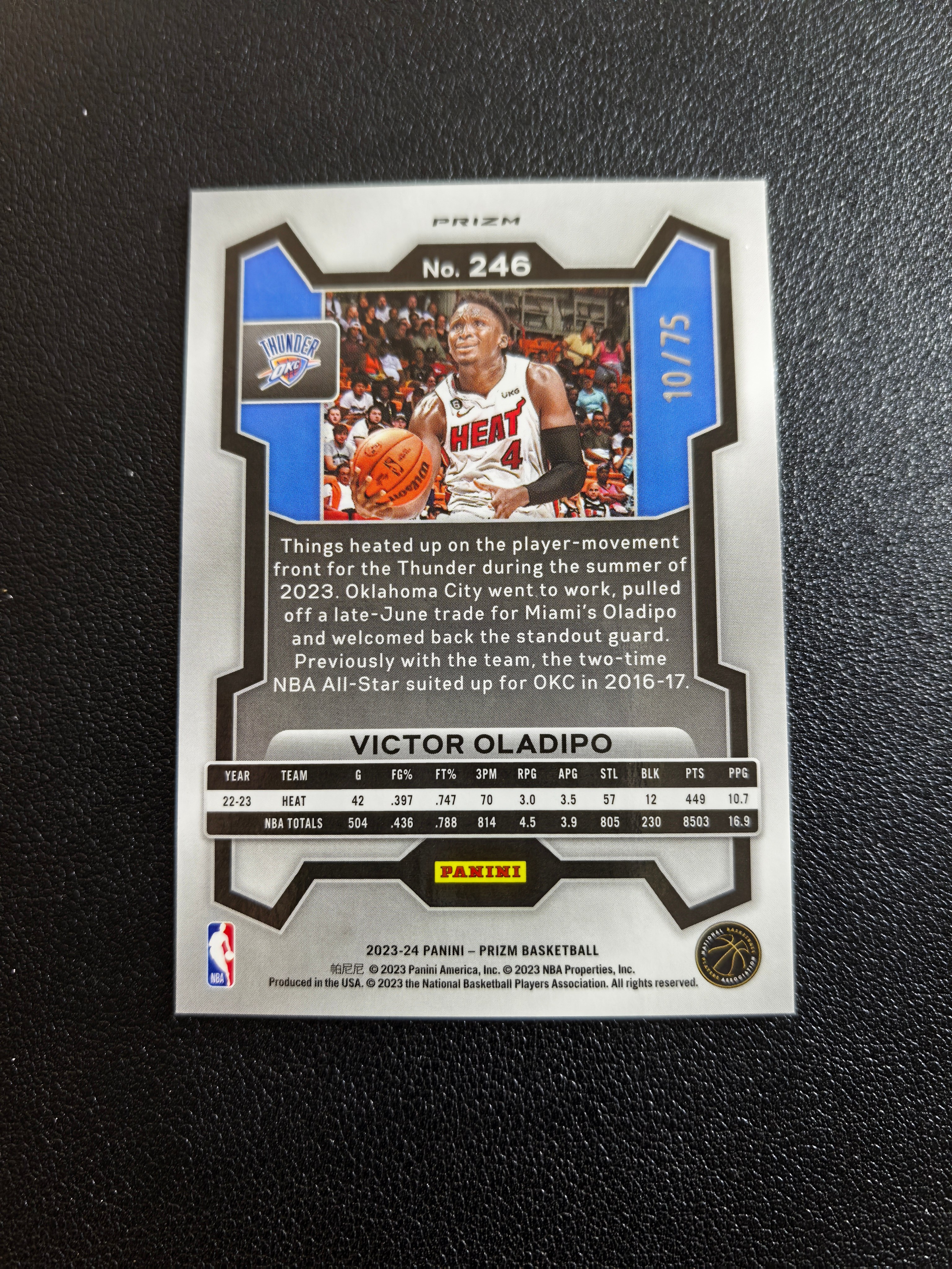 2023-24 Panini Prizm Victor Oladipo PZ 雷霆 维克多奥拉迪波 10/75编 紫泡泡折 折射 实卡精美 卡品如图 胡总