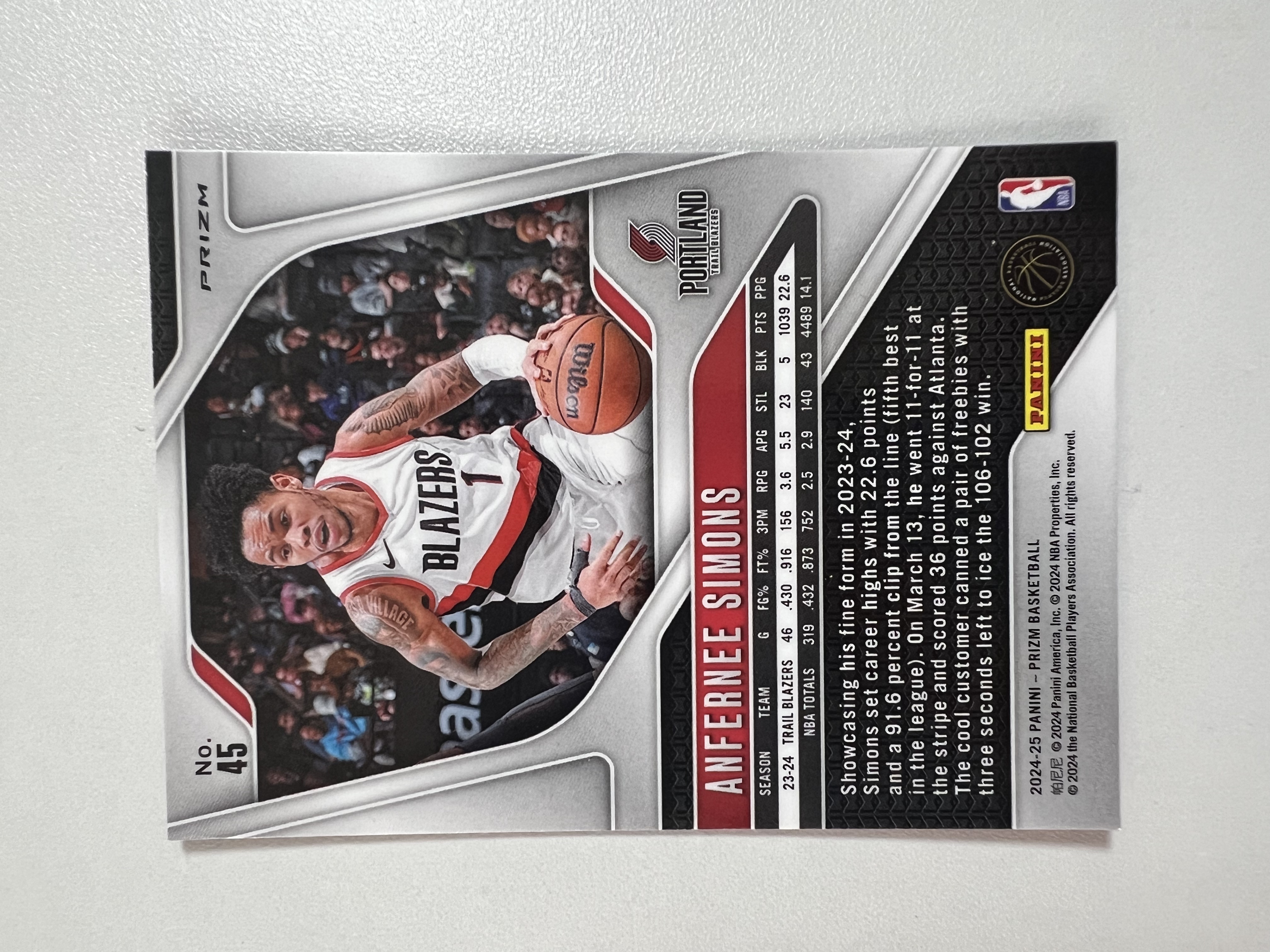 2024-25 Panini Prizm Anfernee Simons 安芬尼西蒙斯 开拓者 PZ系列 粉碎冰 HH03 收藏凑套 卡品如图