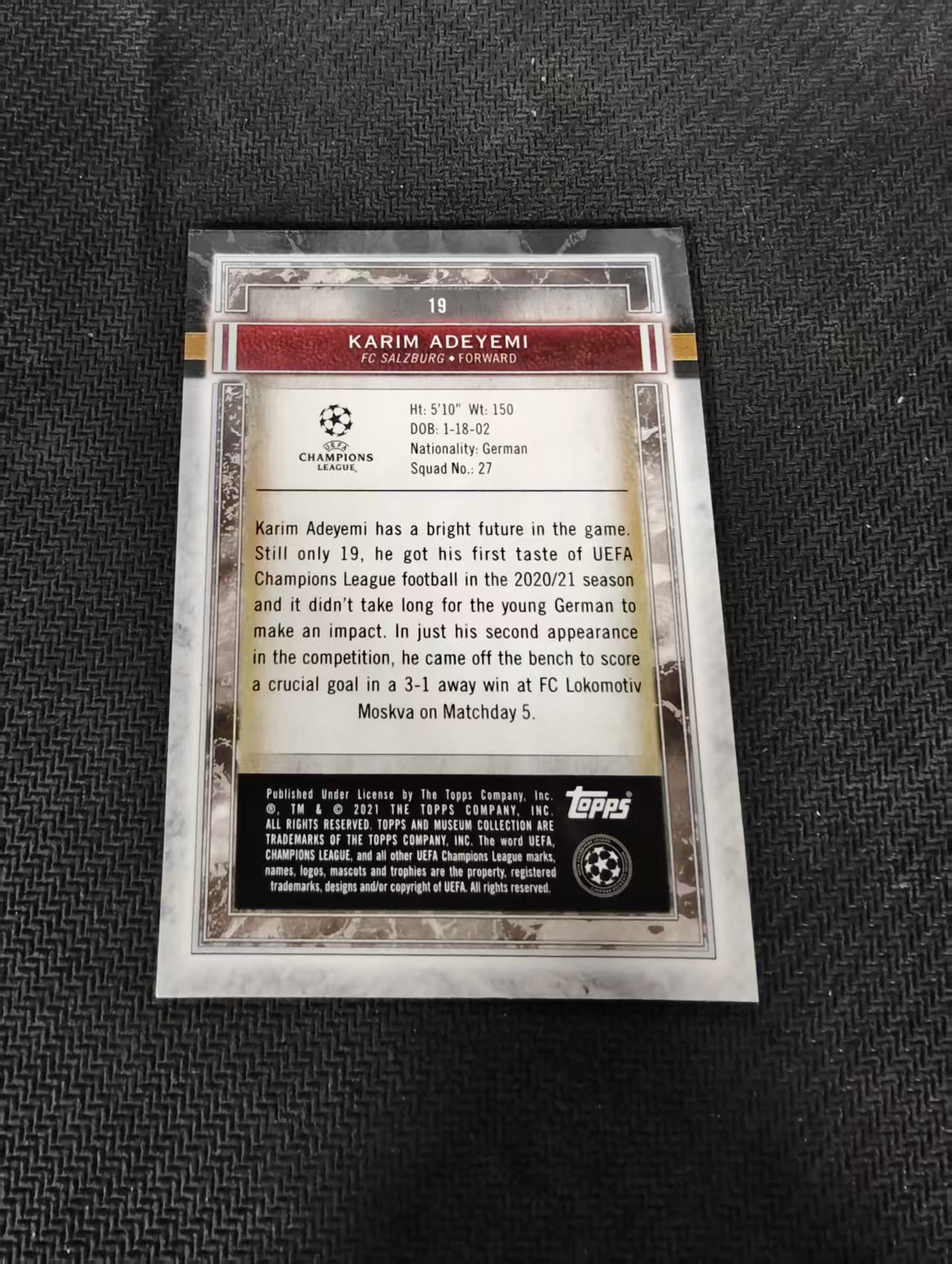 【可合并,不累计】2021 Topps Museum Karim Adeyemi 欧冠 博物馆 阿德耶米 RC 新秀 折射 边角瑕疵