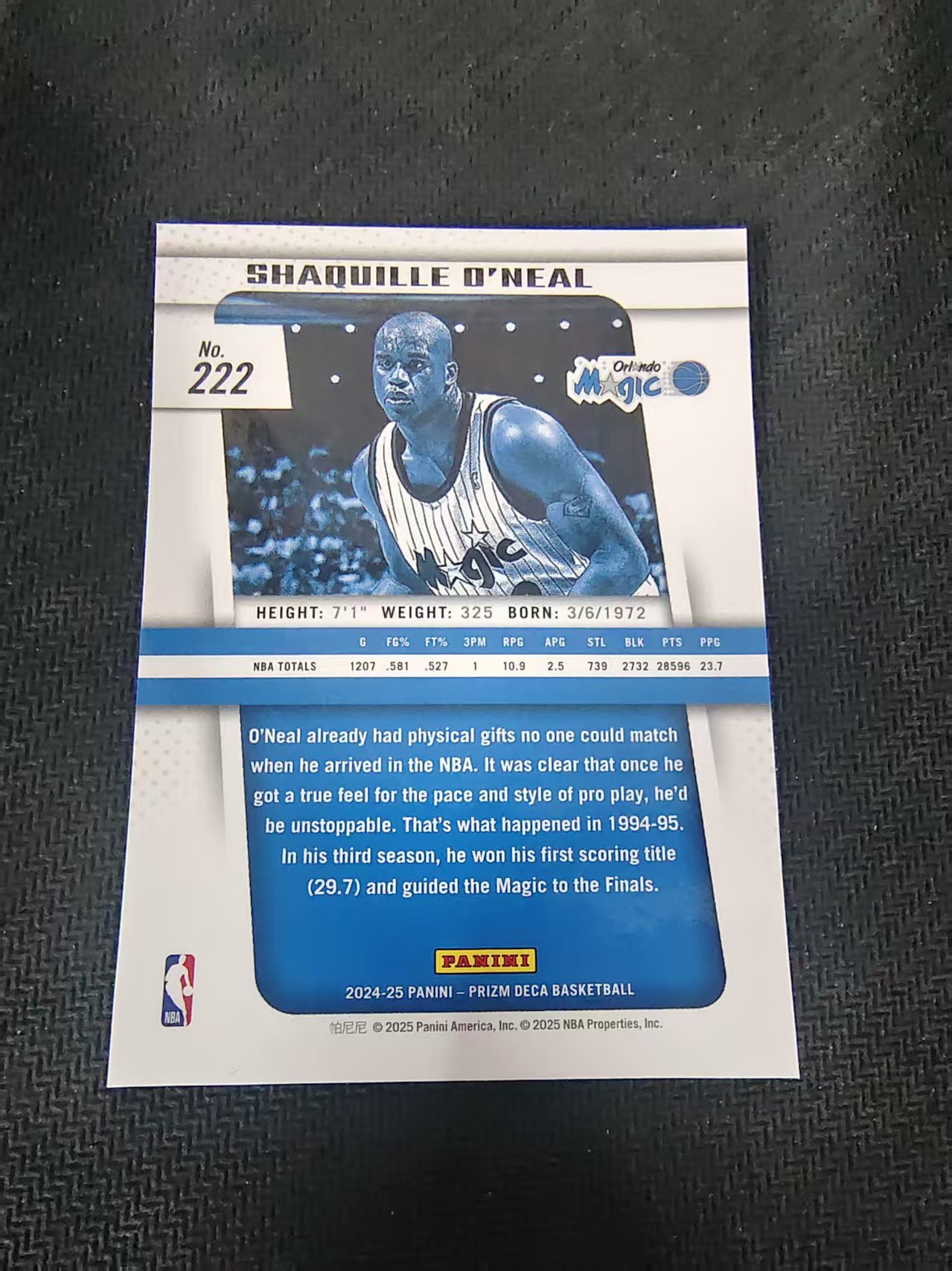 【可合并,不累计】2024-25 Panini Prizm Deca Shaquille O'Neal 大鲨鱼 奥尼尔 魔术 PZ 复刻 划痕 边角瑕疵 #222