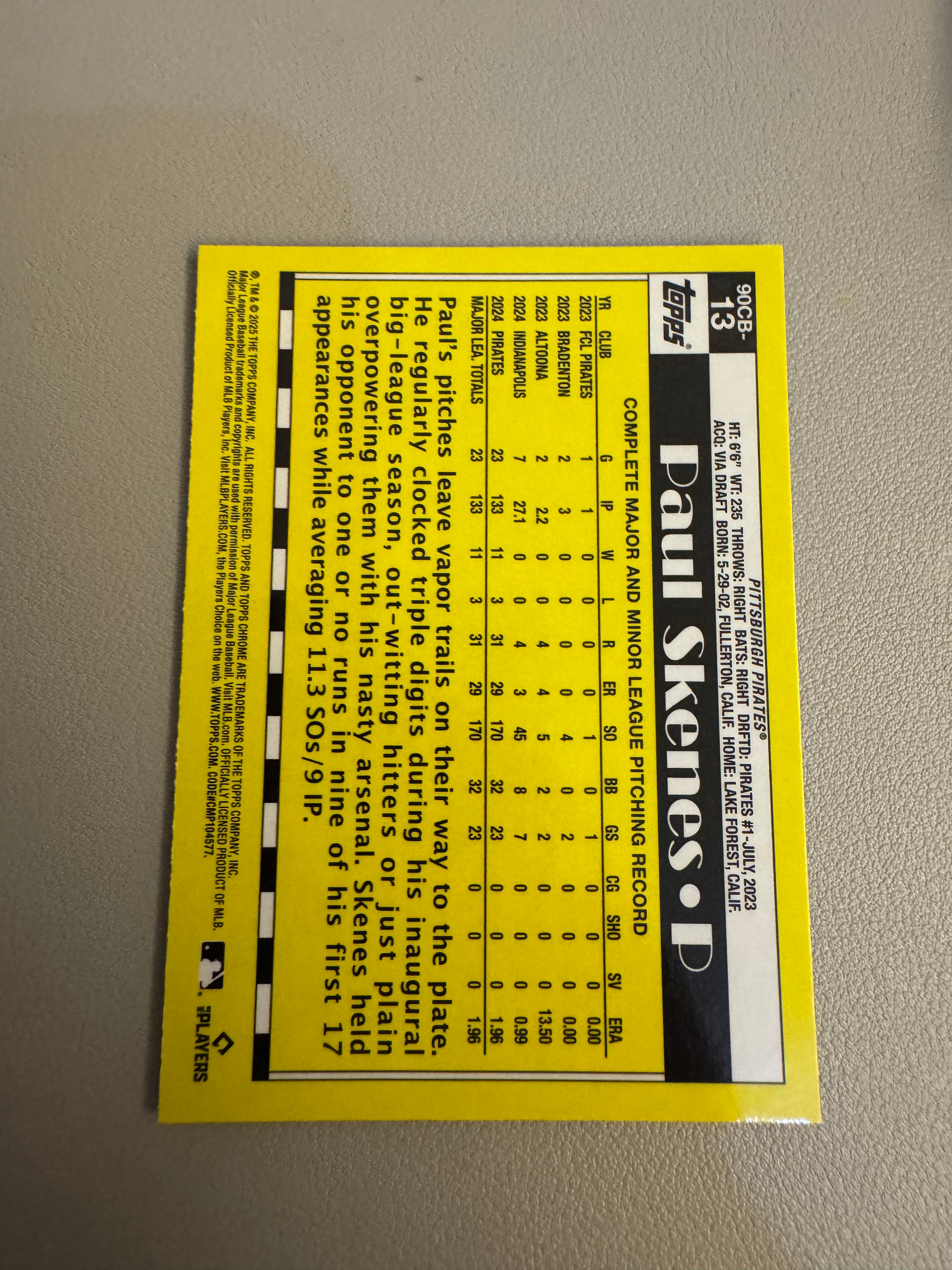 2025 Topps Chrome paul skenes 保罗 斯肯斯 35周年纪念版 特卡 收藏投资必备 第一张