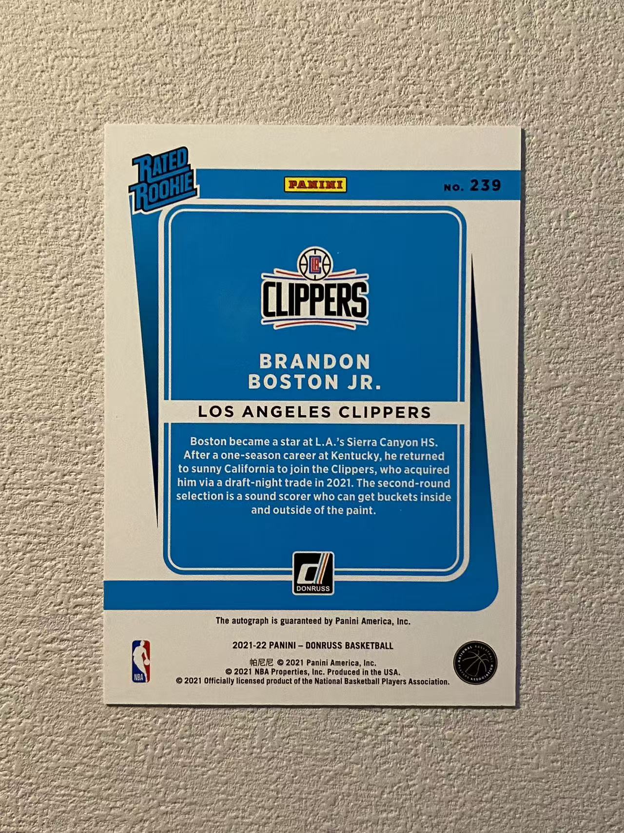 2021-22 Panini Donruss Brandon Boston Jr. RC 杜蕾斯 快船 新秀rc 小布兰登 波士顿 签字 收藏必备