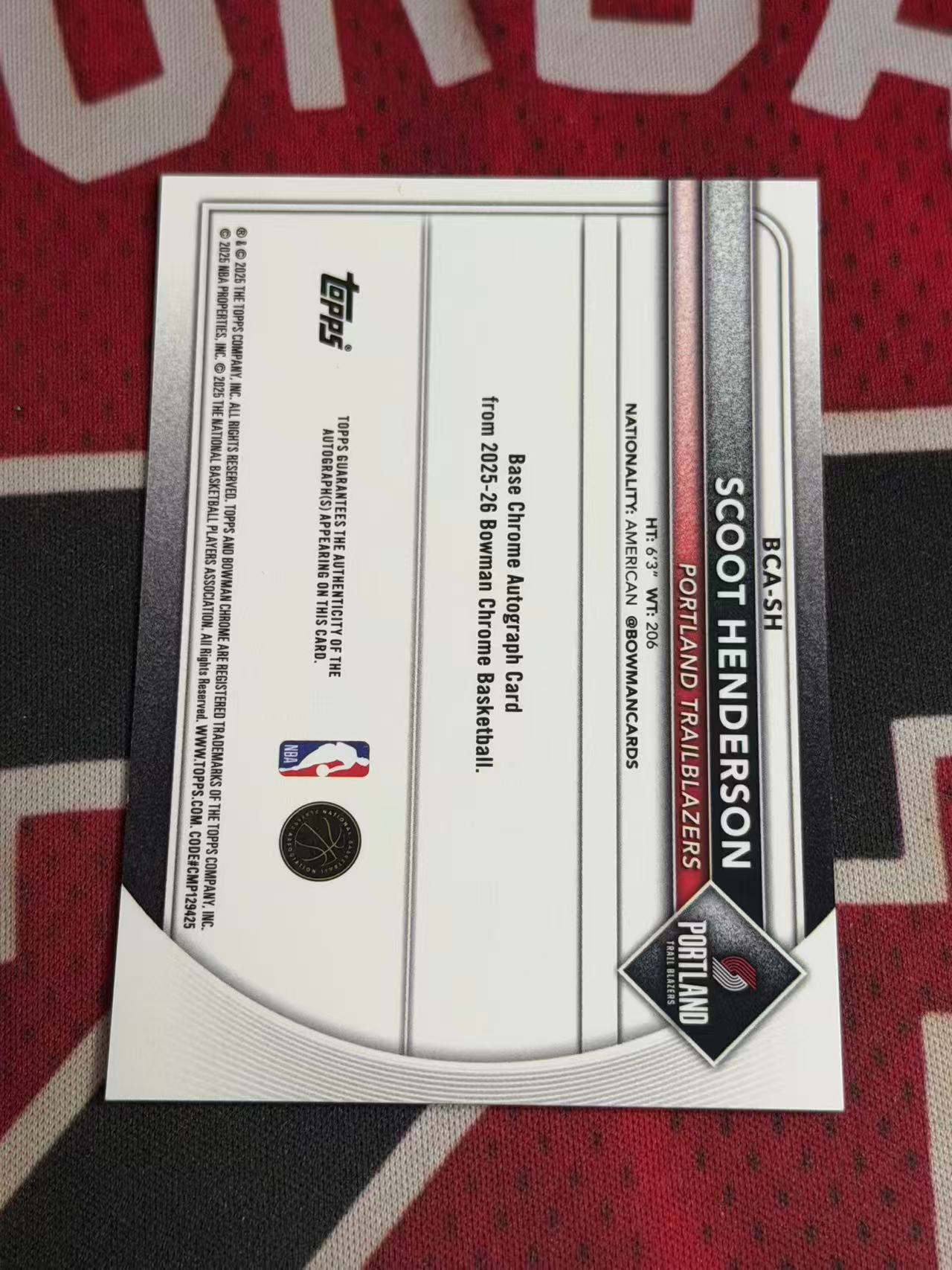 2025-26 TOPPS BOWMAN CHROME SCOOT HENDERSON 开拓者 黑马王子 斯库特亨德森 斯科特亨德森 签字卡 正BASE签 专收凑套必备【烂臭嘴拍卖】