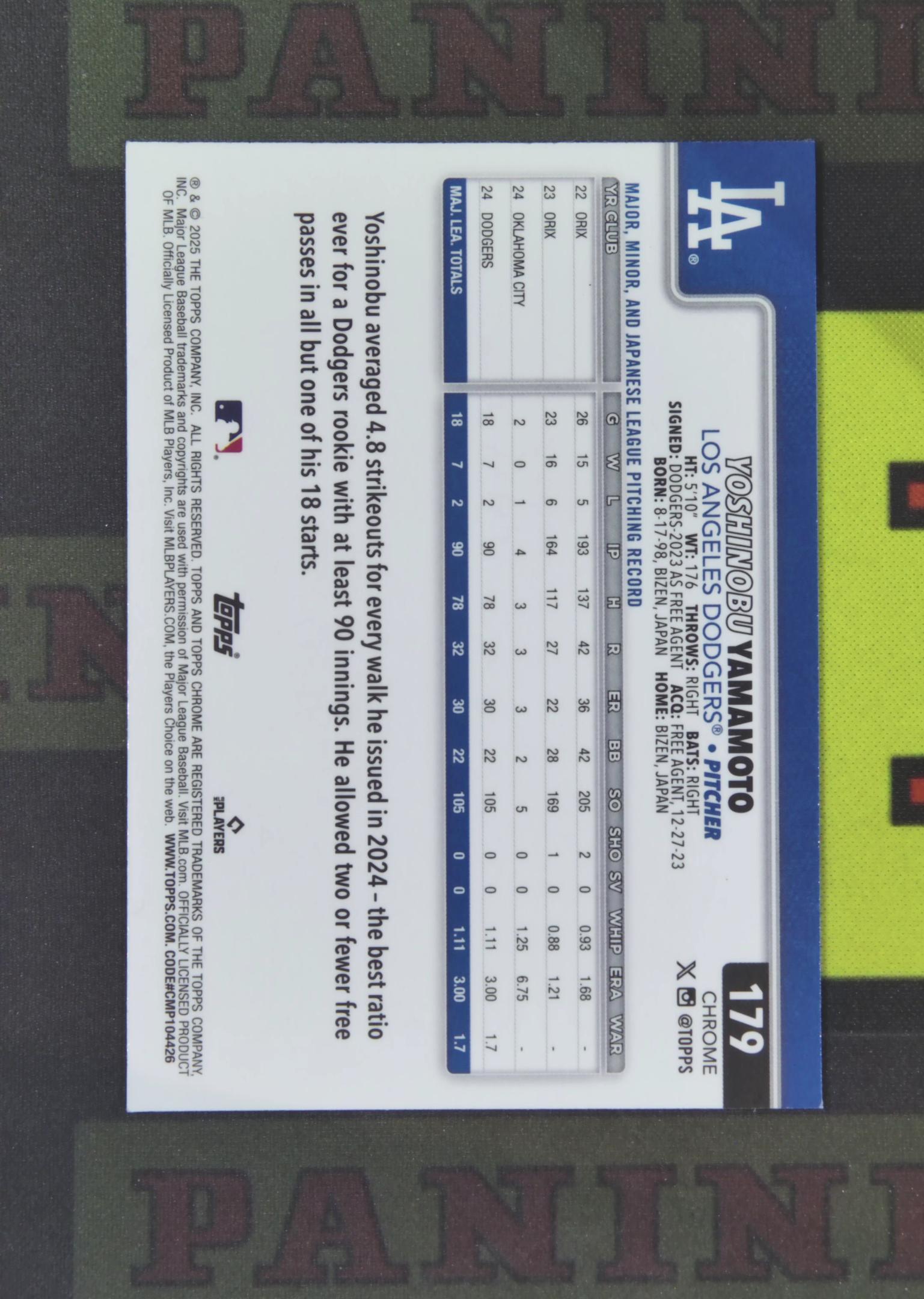 2025 Topps Chrome Yoshinobu Yamamoto Nirvana Project 山本由伸 洛杉矶道奇 TC 卡品如图 收藏必备 智男