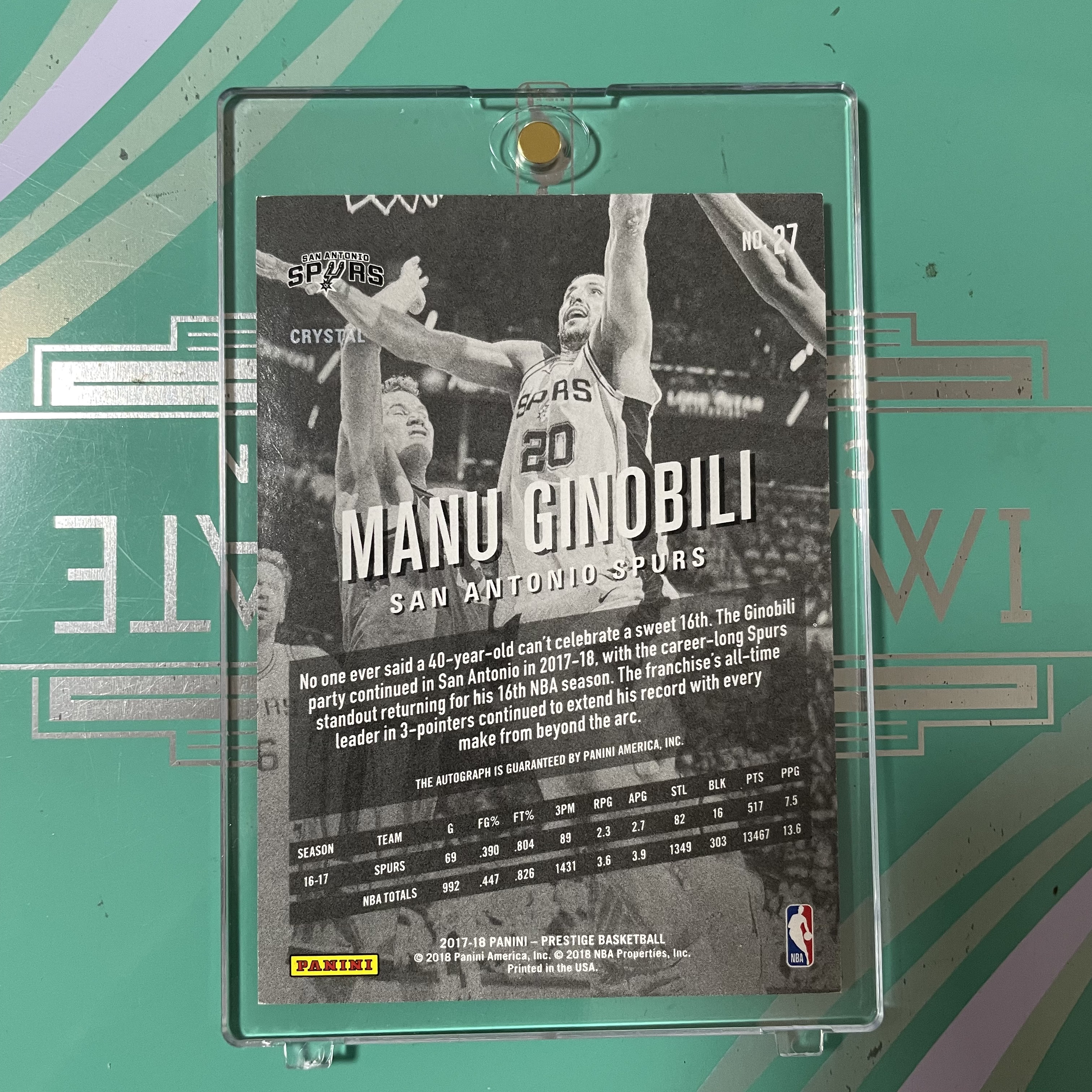 2017 Panini 荣耀 Manu Ginobili 吉诺比利 碎冰折射签字卡 选图帅气有上镜的味道 20分钟乔丹 邓肯最靠谱队友 雅典奥运带队击败詹姆斯艾弗森领衔梦之队ps边角小白