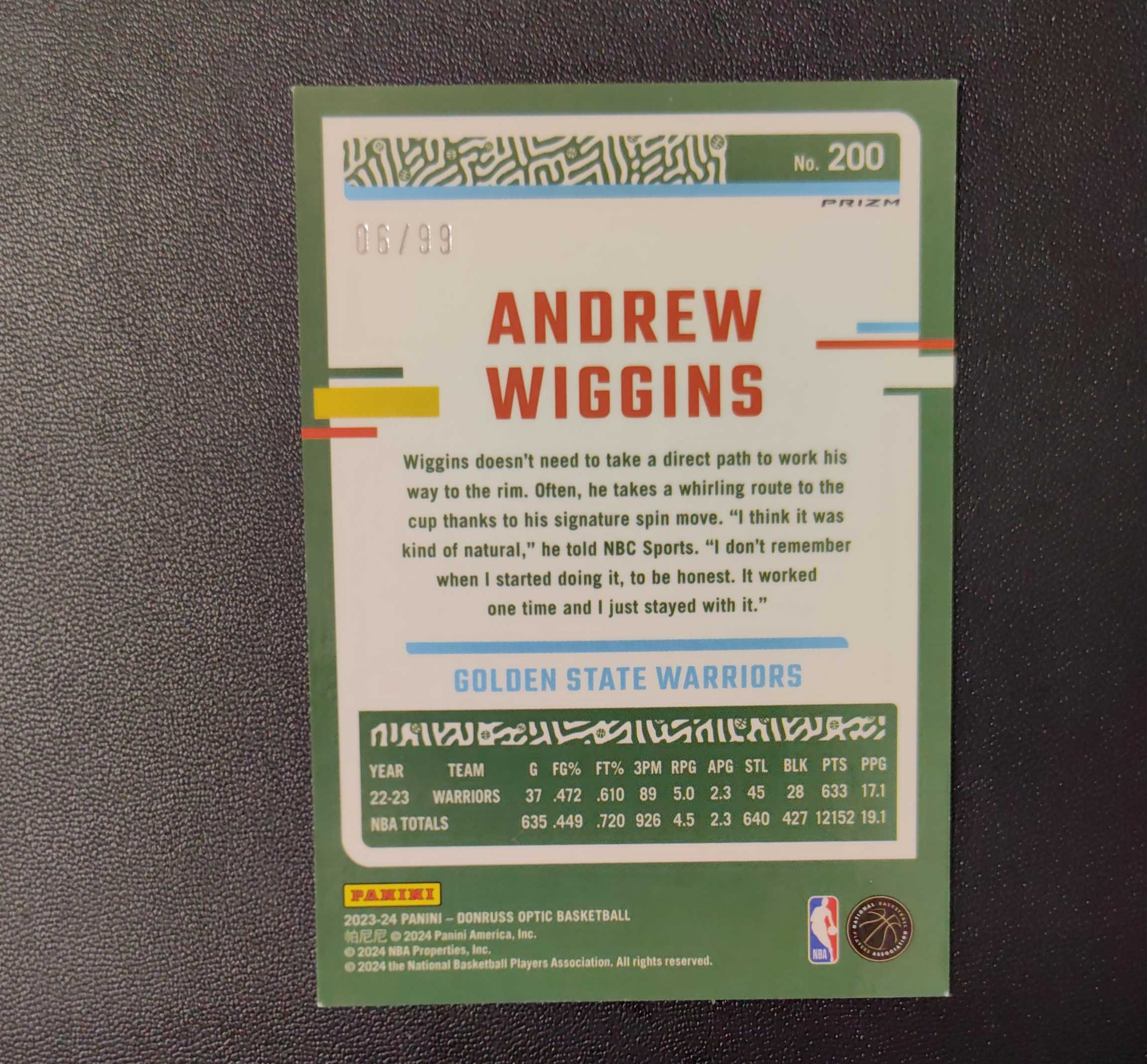 2023-24 帕尼尼 Donruss Optic andrew wiggins 杜蕾斯op 折射 铜闪折 铜点点折 99编 威金斯 库里 东契奇 詹姆斯 勇士 湖人 文班亚马