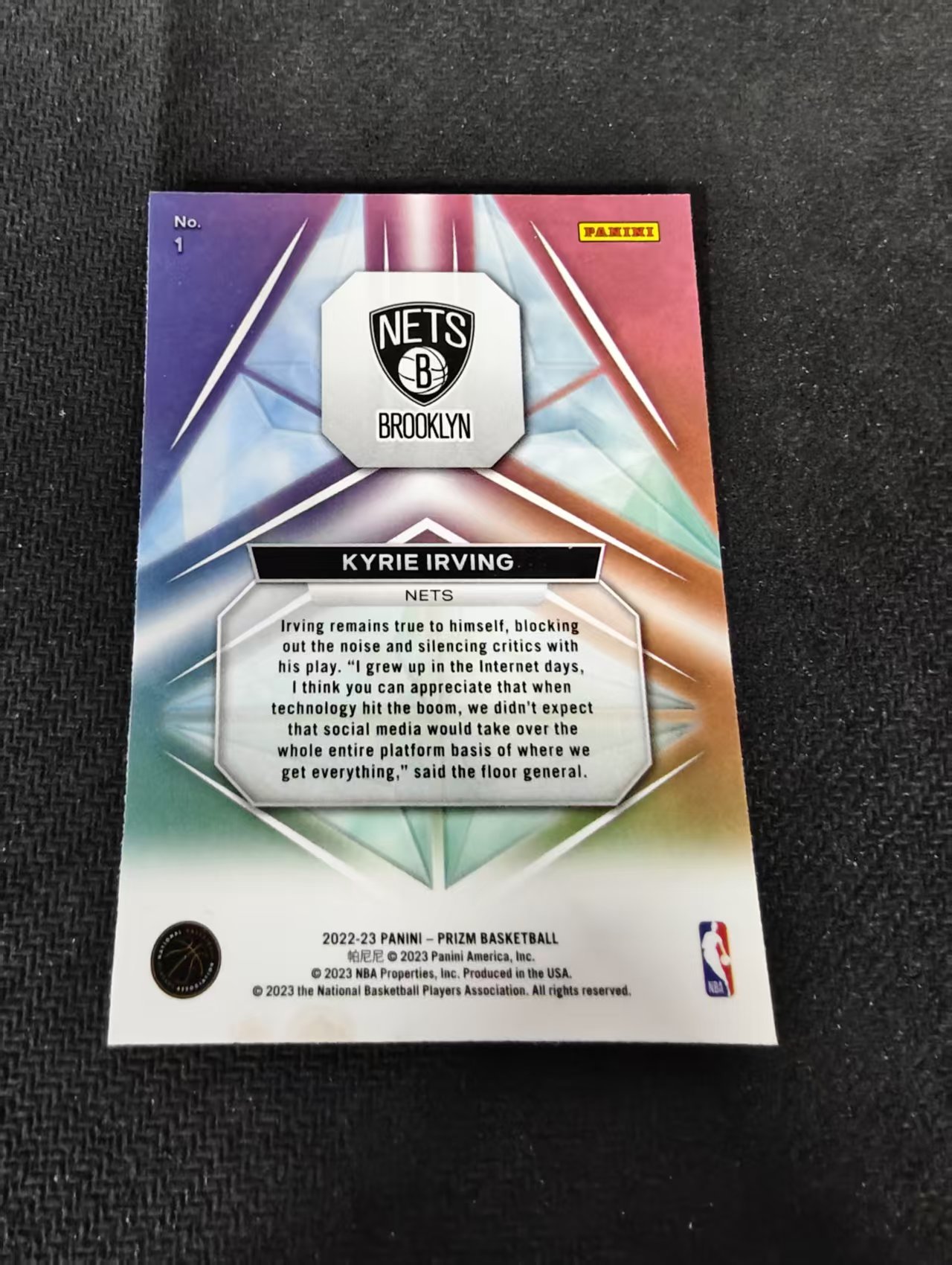 【可合并,不累计】2022-23 Panini Prizm Kyrie Irving PZ 凯里 欧文 篮网 棱镜特卡 PZ 不保卡品 介意勿拍 #1