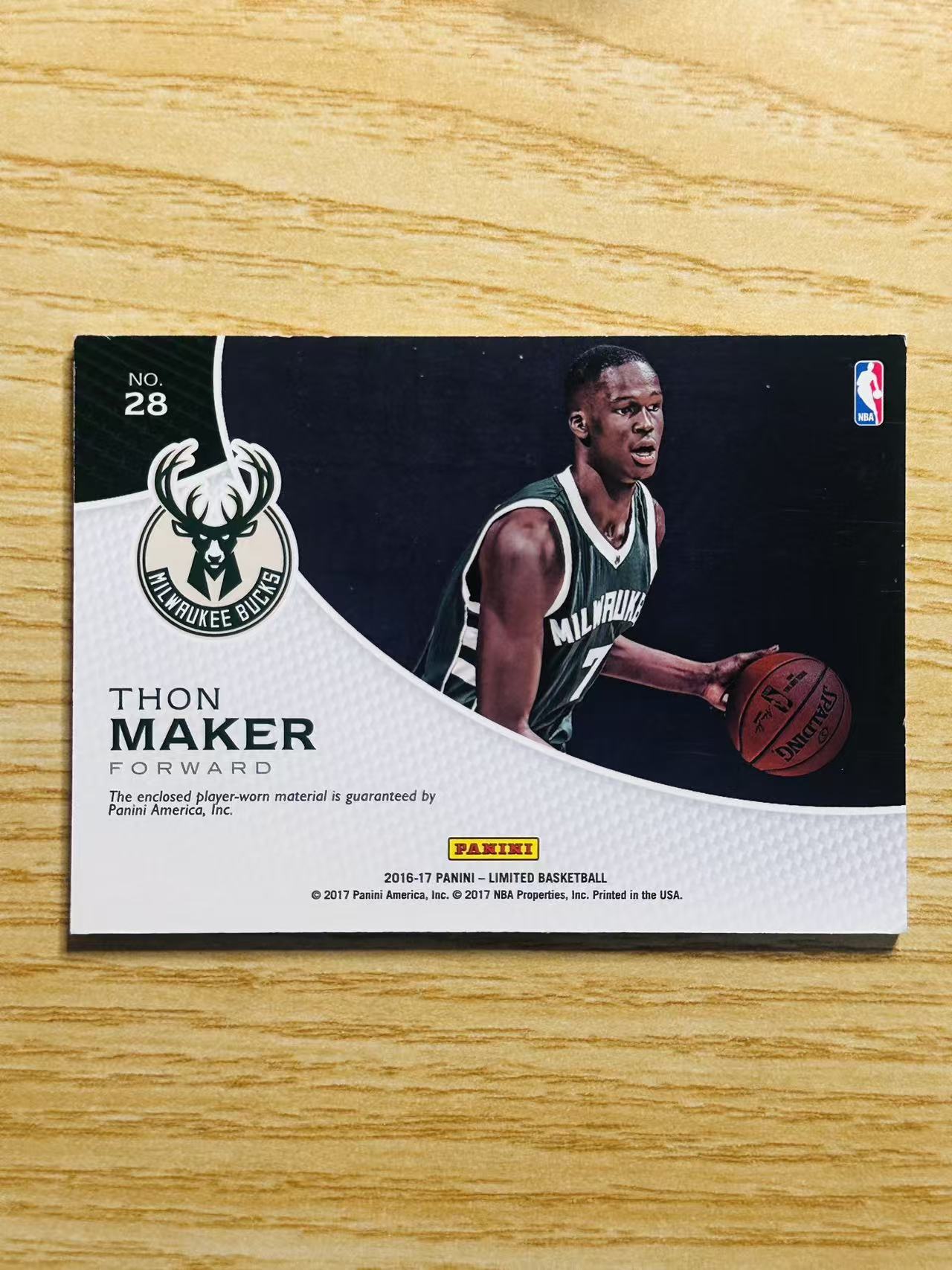 2016-17 Panini Limited Thon Maker 嘿嘿代卖 雷米特 索恩 马克 球衣 物料 99编 雄鹿 收藏必备
