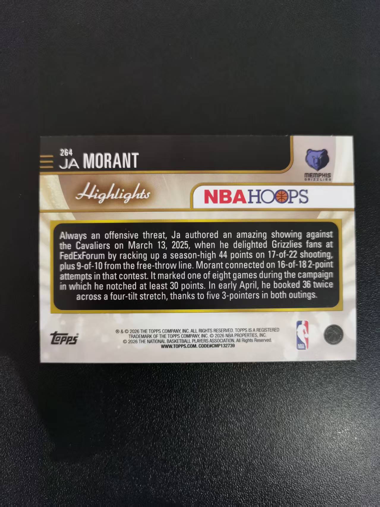 2026 Topps Hoops Ja Morant 贾莫兰特 高光时刻 折射 收藏凑套 瑕疵如图 免费代拍FA66