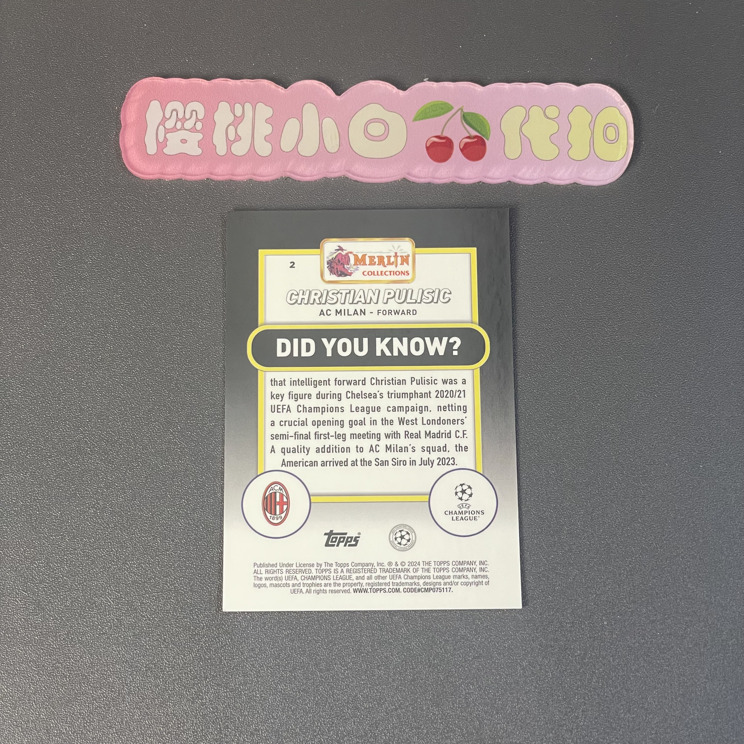 2023-24 Topps Merlin chrome Christian Pulisic 樱桃小白 梅林 普利西奇 133/275编 AC米兰 紫mojo折 卡品不保 默认微瑕 收藏必备【许克】